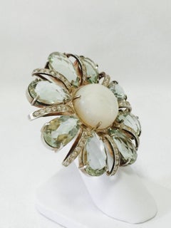 New Maria Hamilton Green Amethyst Swarovski Crystal Sterling Flower Ring
