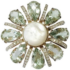 New Maria Hamilton Green Amethyst Swarovski Crystal Sterling Flower Ring