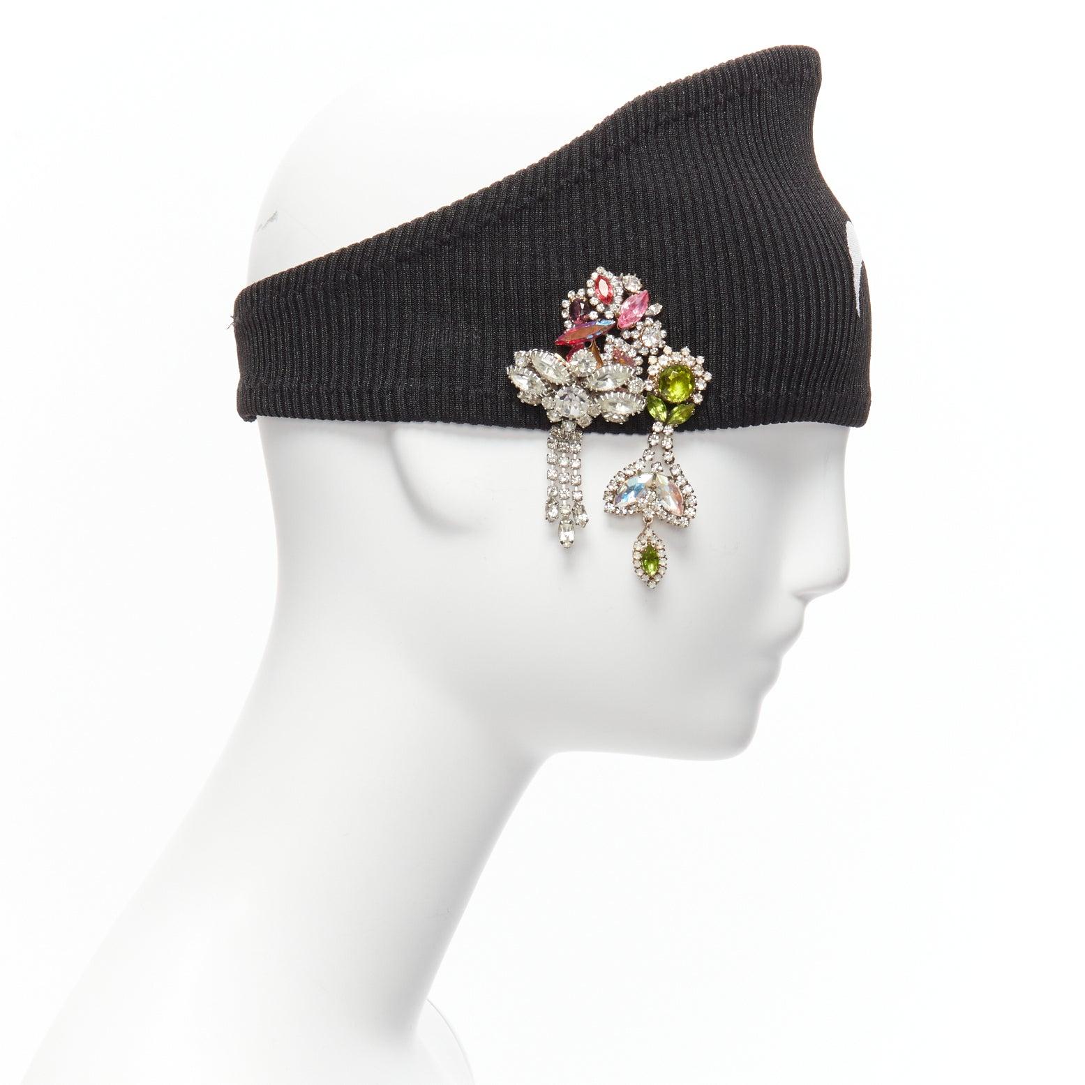 Women's new MARINE SERRE Black Moon logo jewel brooch ribbed headband For Sale