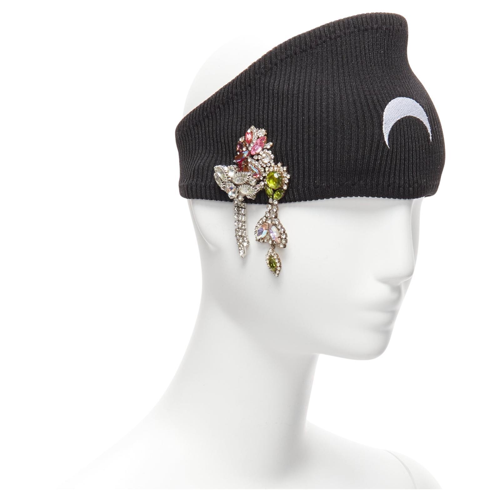 new MARINE SERRE Black Moon logo jewel brooch ribbed headband For Sale