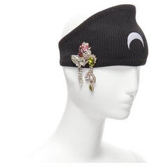 new MARINE SERRE Black Moon logo jewel brooch ribbed headband