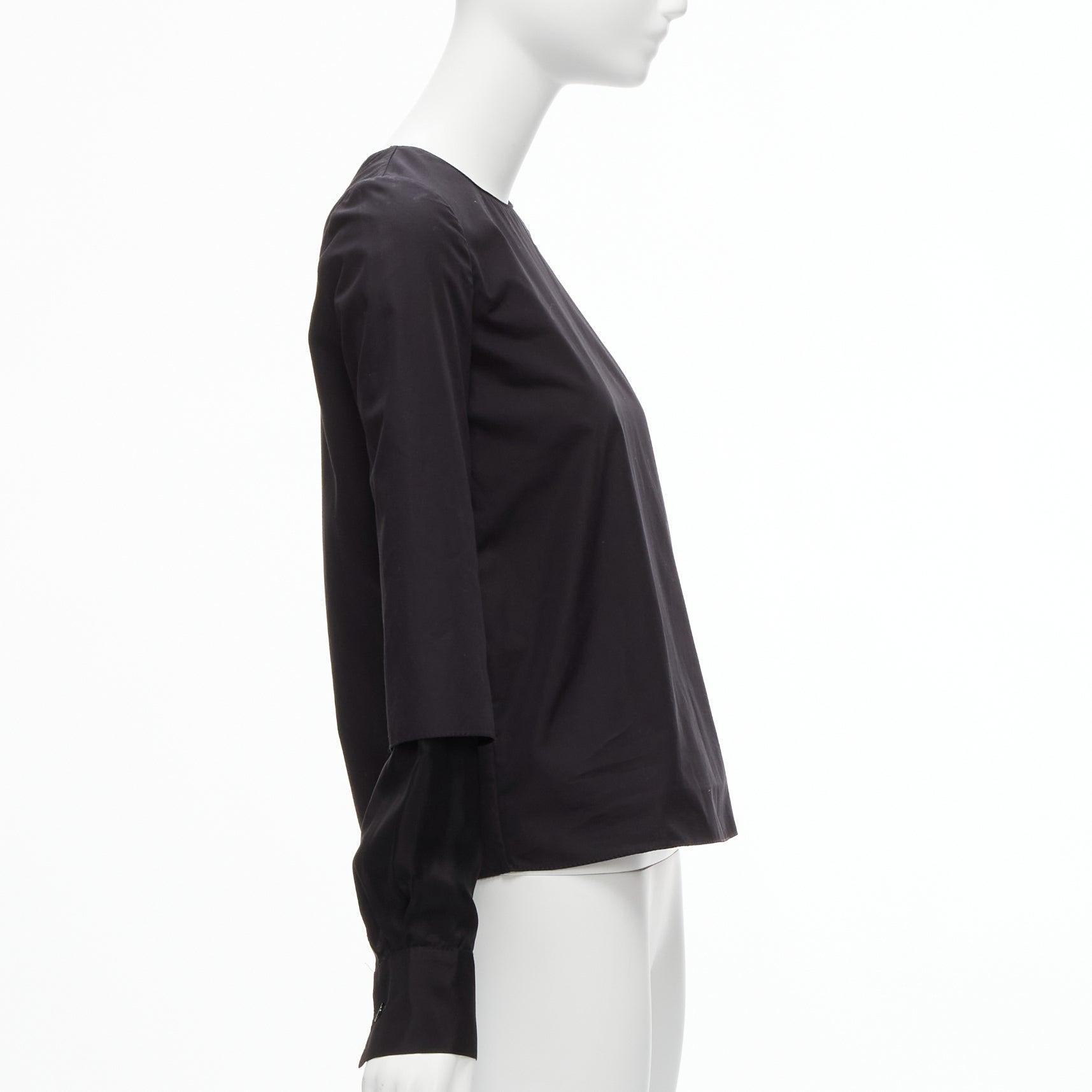 new MARNI black cotton layered sleeves minimal crew neck blouse top FR36 S In New Condition For Sale In Hong Kong, NT