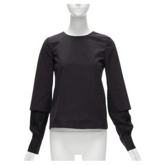 Neu, schwarze MARNI-Bluse mit geschichteten Ärmeln und minimalem Rundhalsausschnitt aus Baumwolle FR36 S