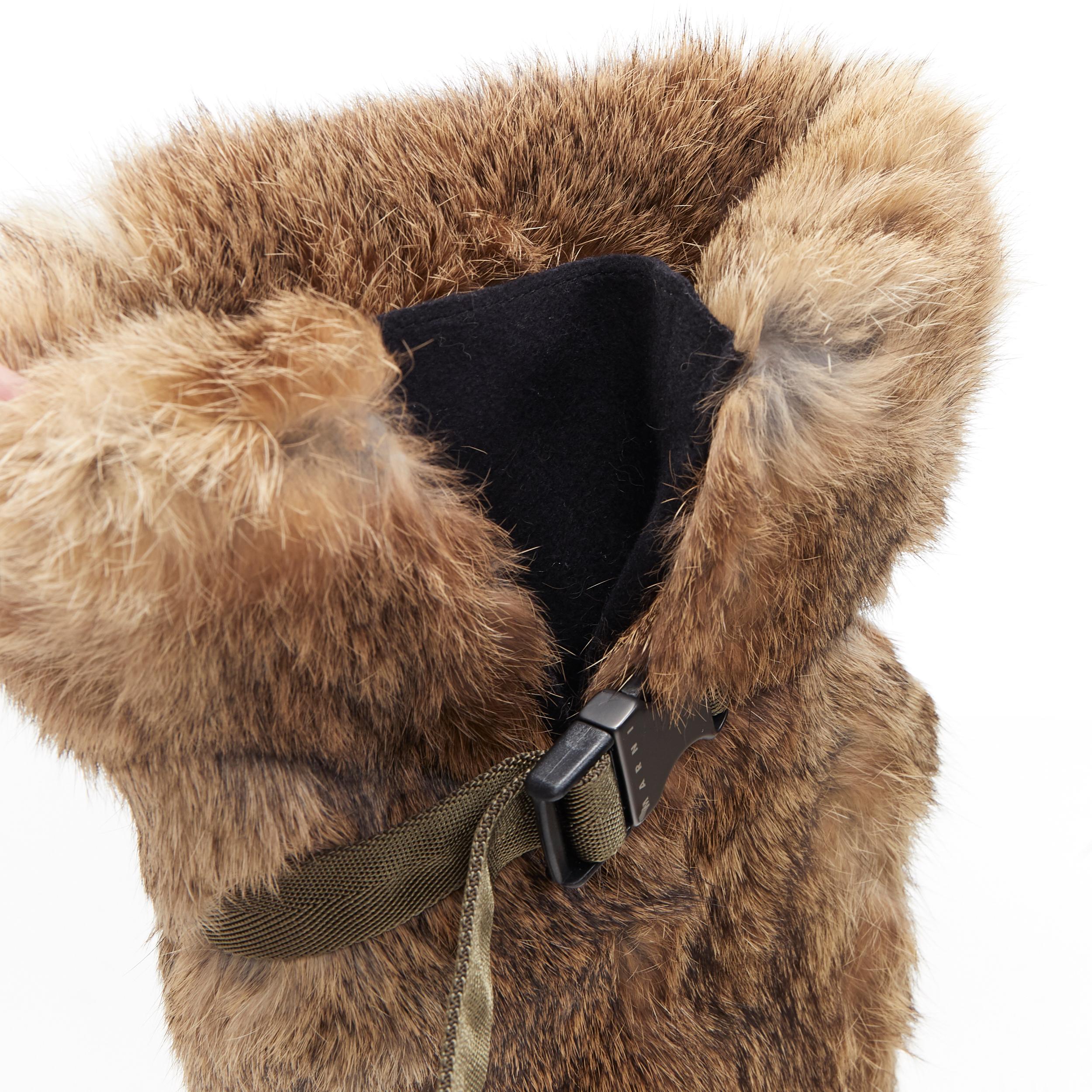 new MARNI brown rabbit fur green utility nylon buckle sole winter boot EU36.5 2