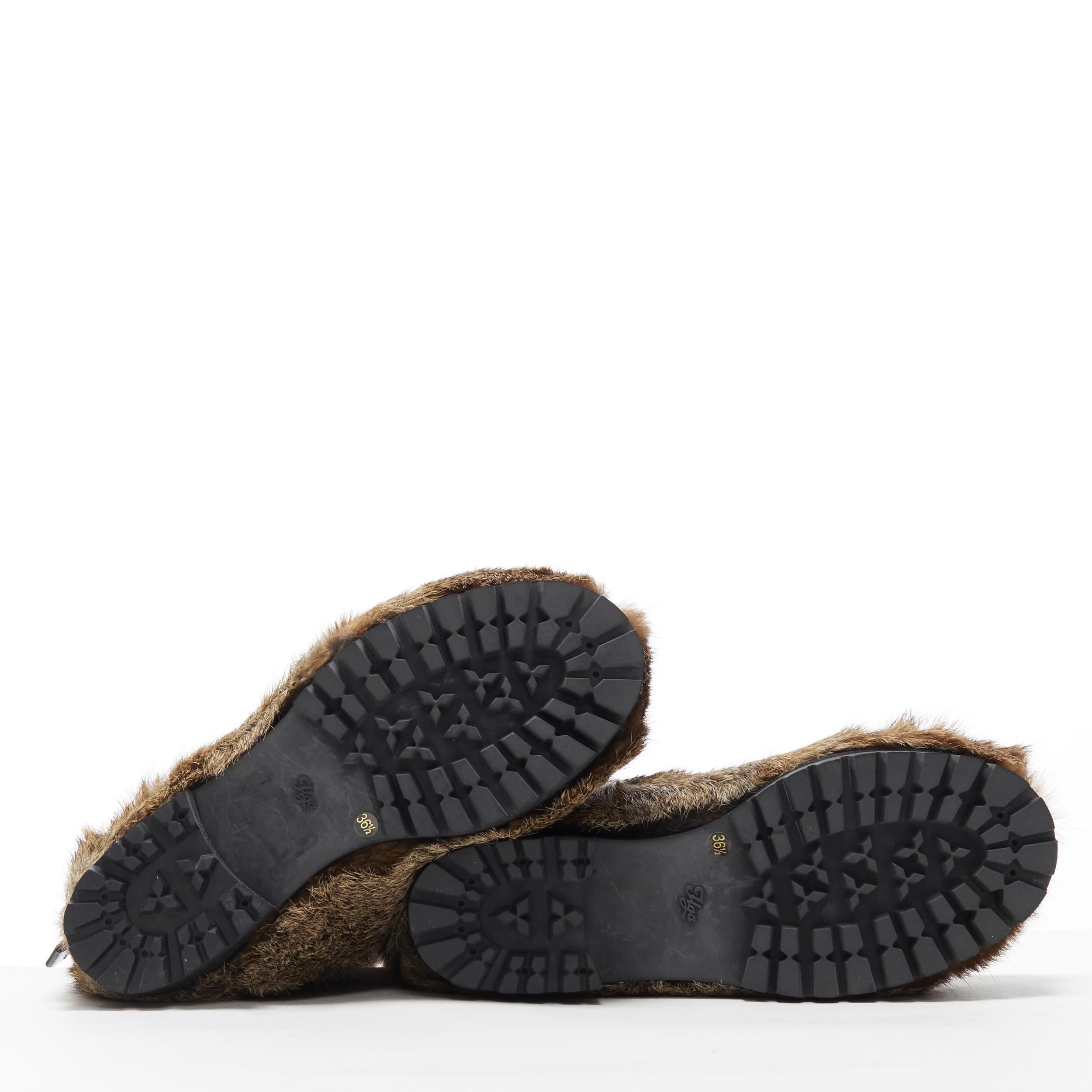 new MARNI brown rabbit fur green utility nylon buckle sole winter boot EU36.5 In New Condition In Hong Kong, NT