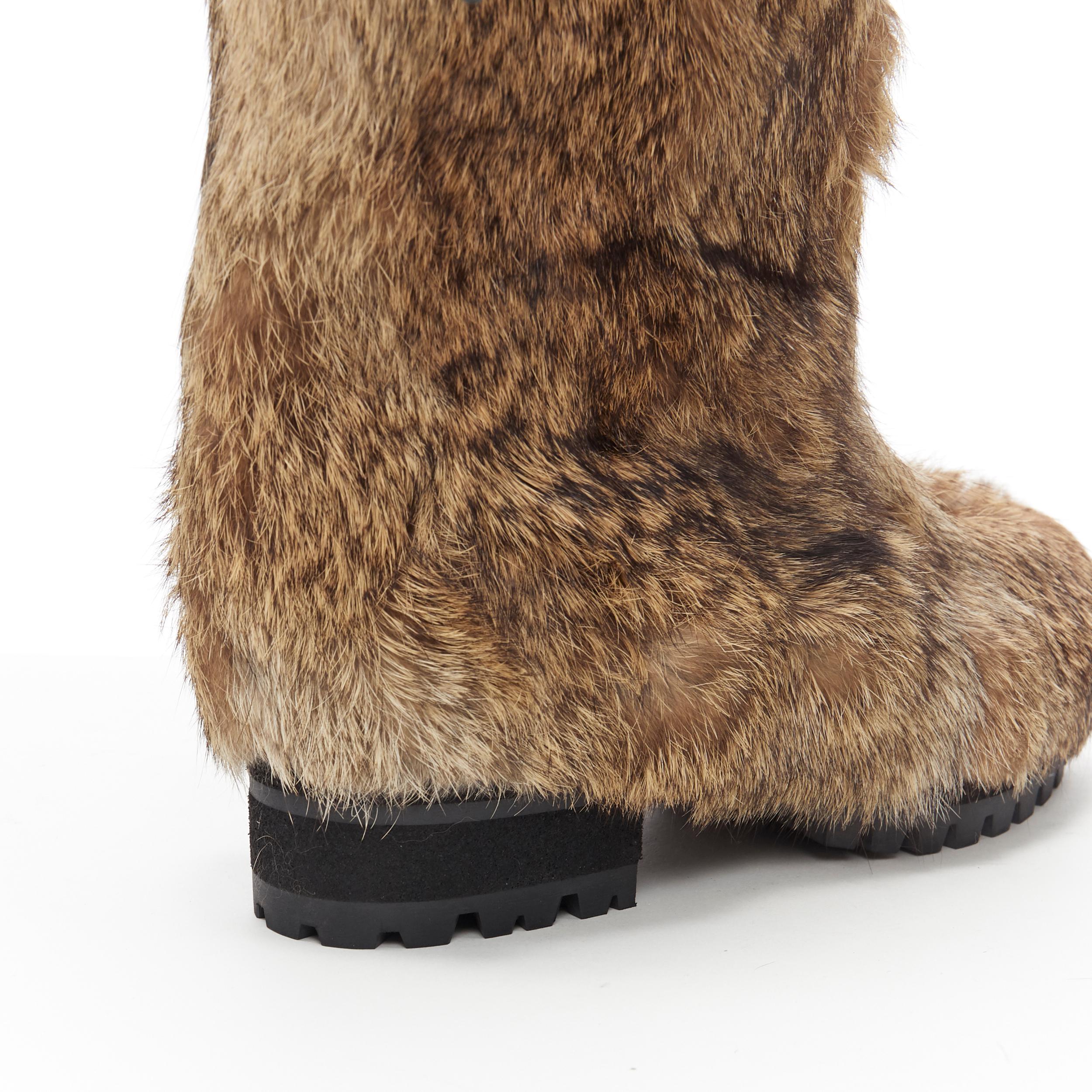 new MARNI brown rabbit fur green utility nylon buckle sole winter boot EU36.5 1