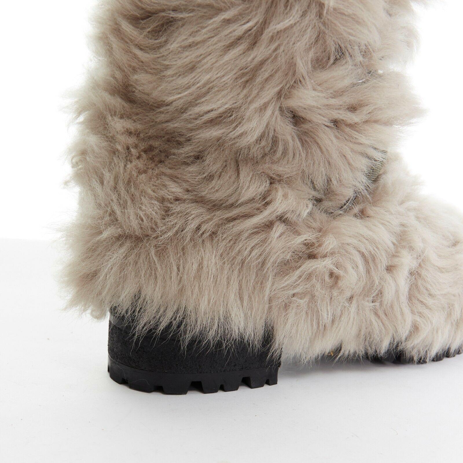 new MARNI brown shearling fur nylon strapped buckle high flat boots EU39 US9 UK6 2
