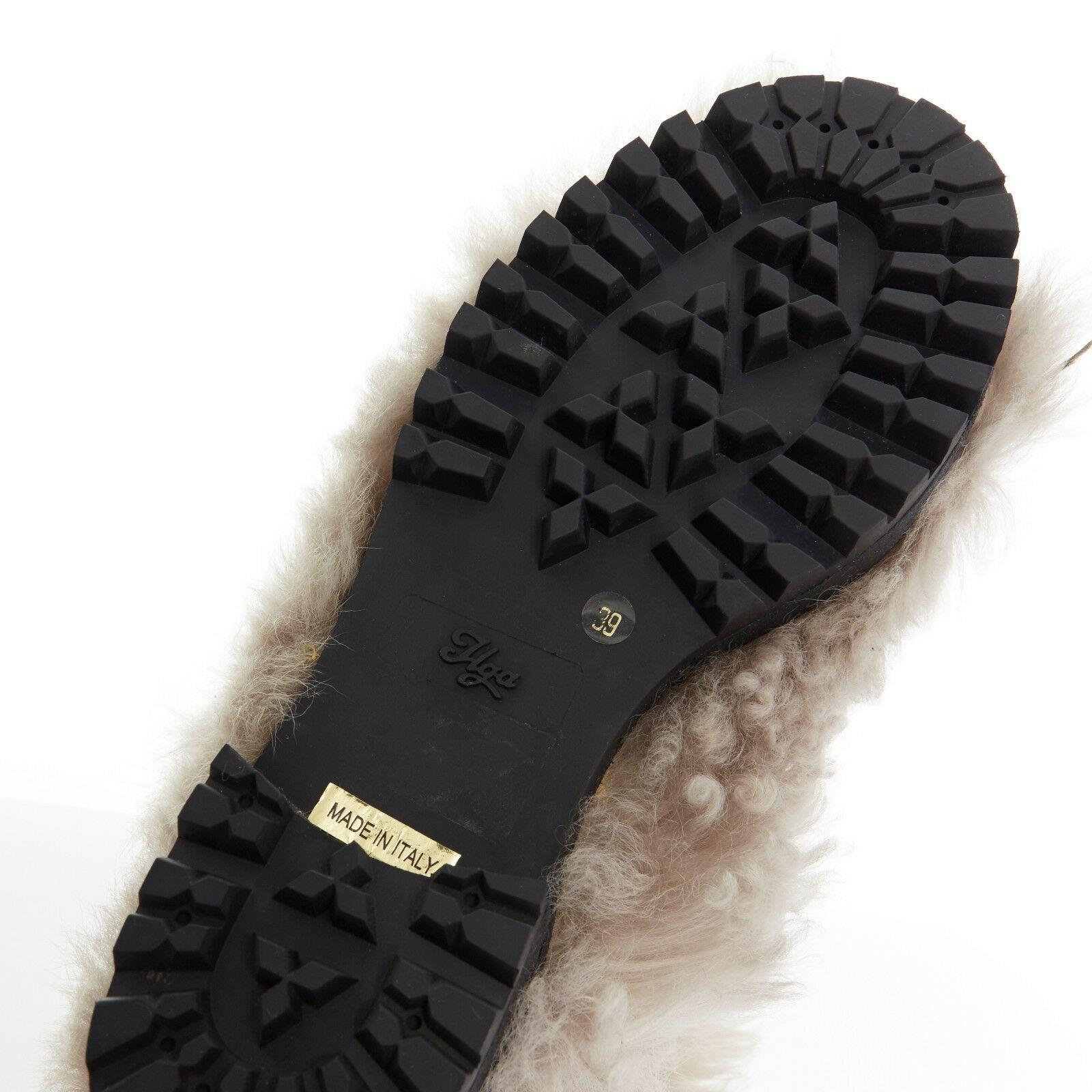 new MARNI brown shearling fur nylon strapped buckle high flat boots EU39 US9 UK6 3