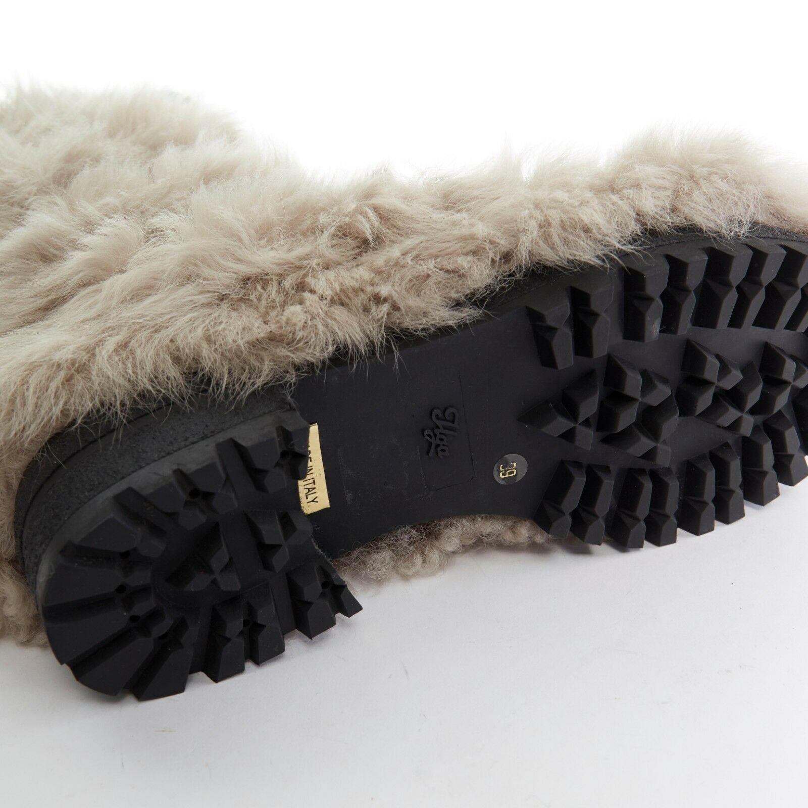 new MARNI brown shearling fur nylon strapped buckle high flat boots EU39 US9 UK6 4
