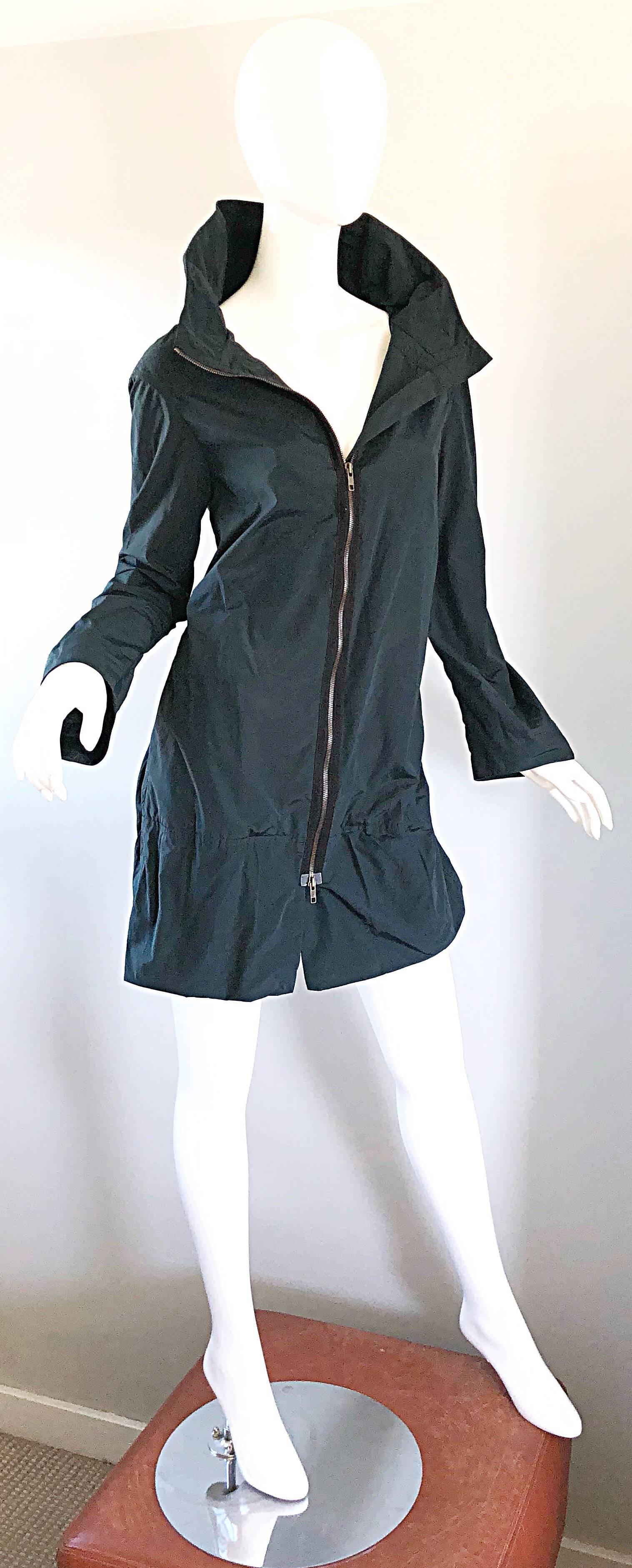 Neu New Marni Größe 40 Dunkelgrün Nylon Baumwolle Trench Parka Regen Jacke Mantel Damen im Angebot