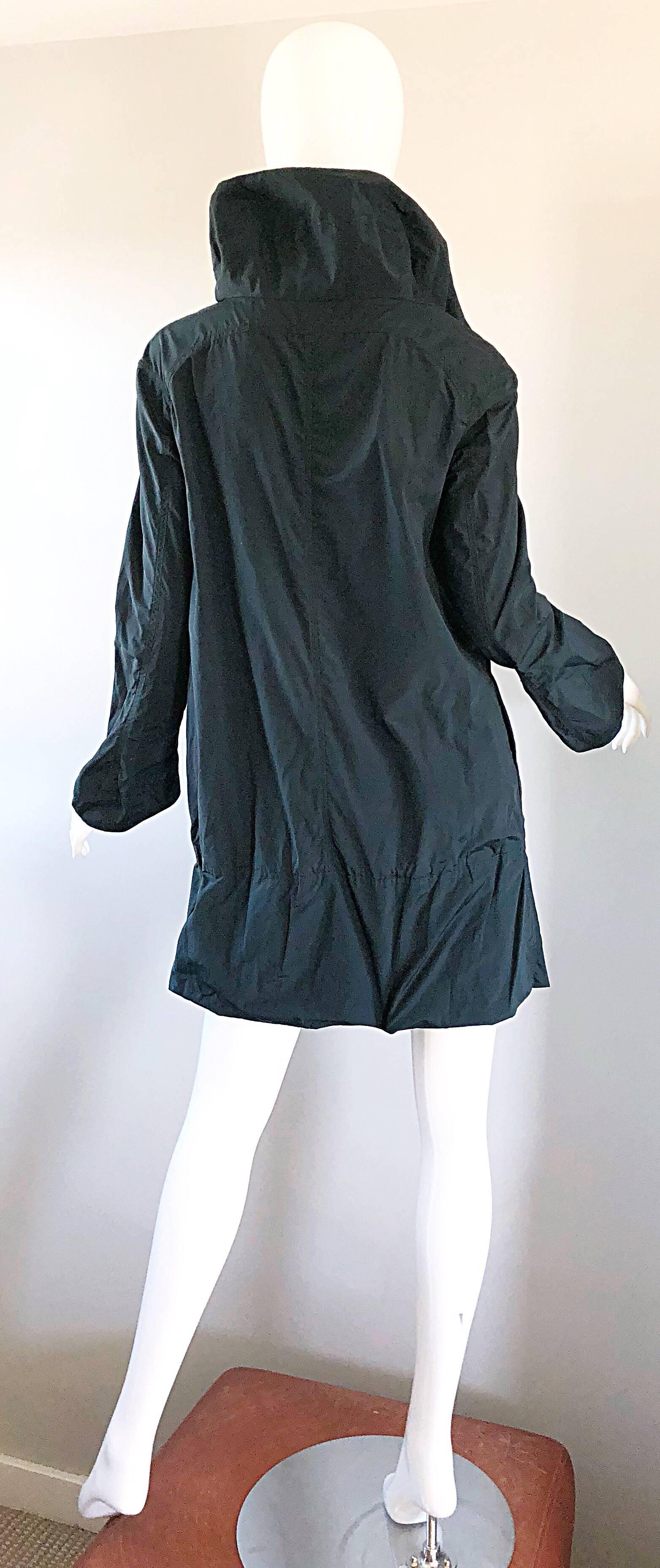 Black Y2K Marni Size 40 Dark Green Nylon Cotton Trench Parka Rain Jacket Coat For Sale