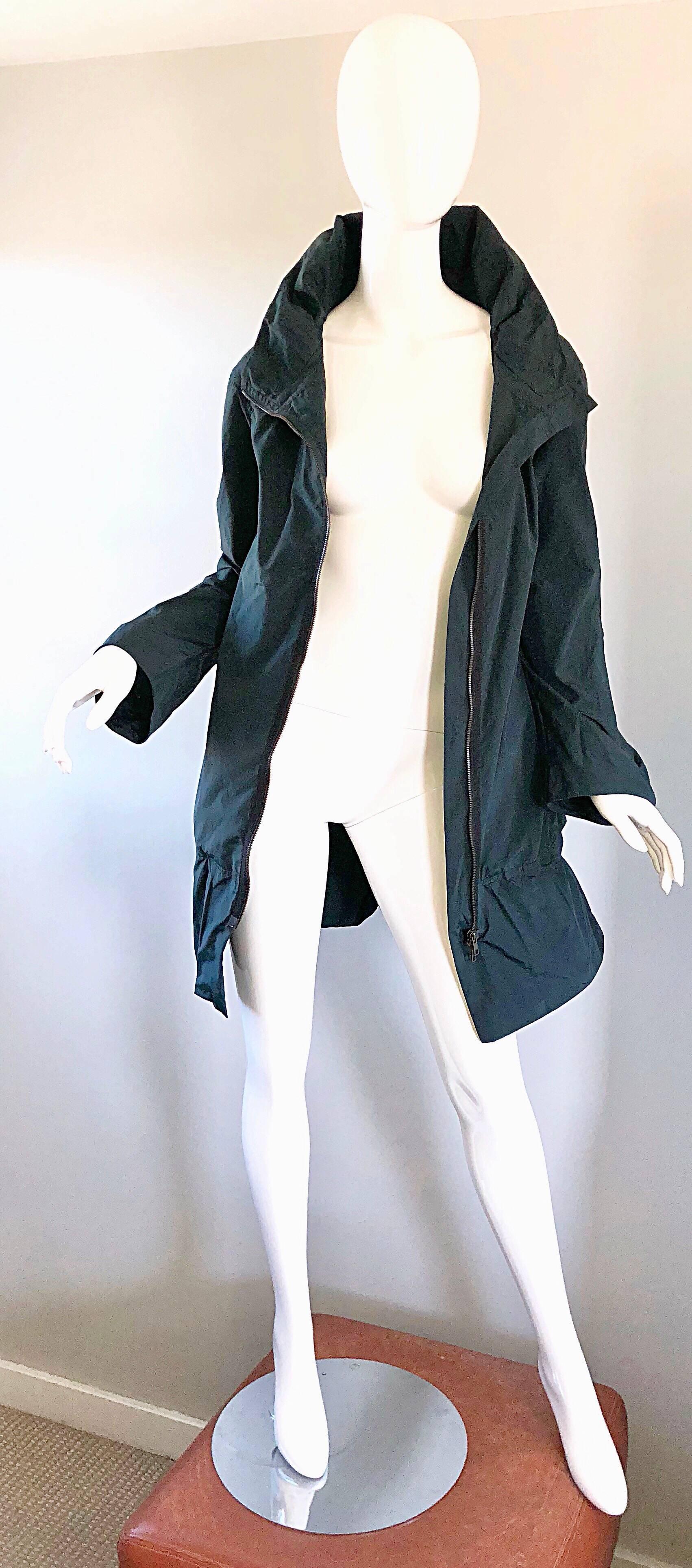 Y2K Marni Size 40 Dark Green Nylon Cotton Trench Parka Rain Jacket Coat In Excellent Condition For Sale In San Diego, CA