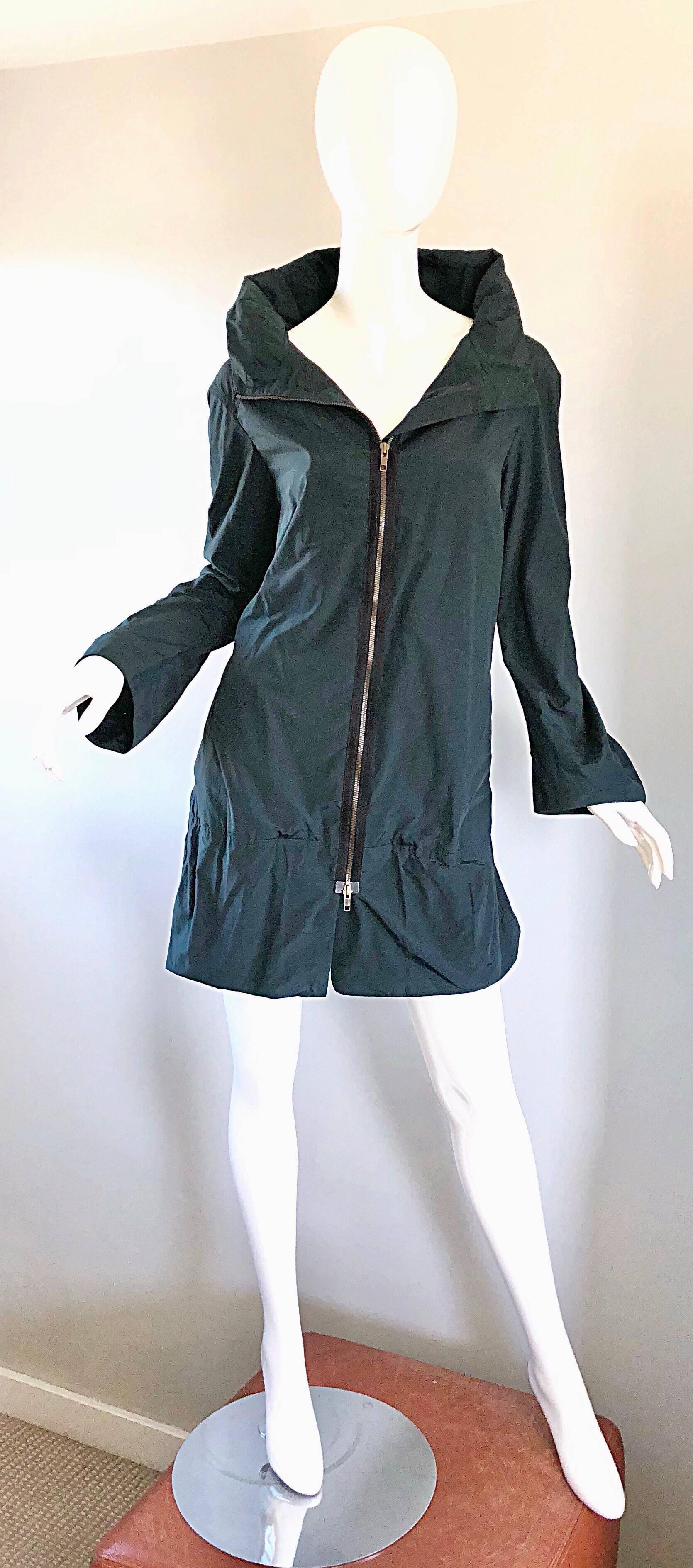 Y2K Marni Size 40 Dark Green Nylon Cotton Trench Parka Rain Jacket Coat For Sale 1