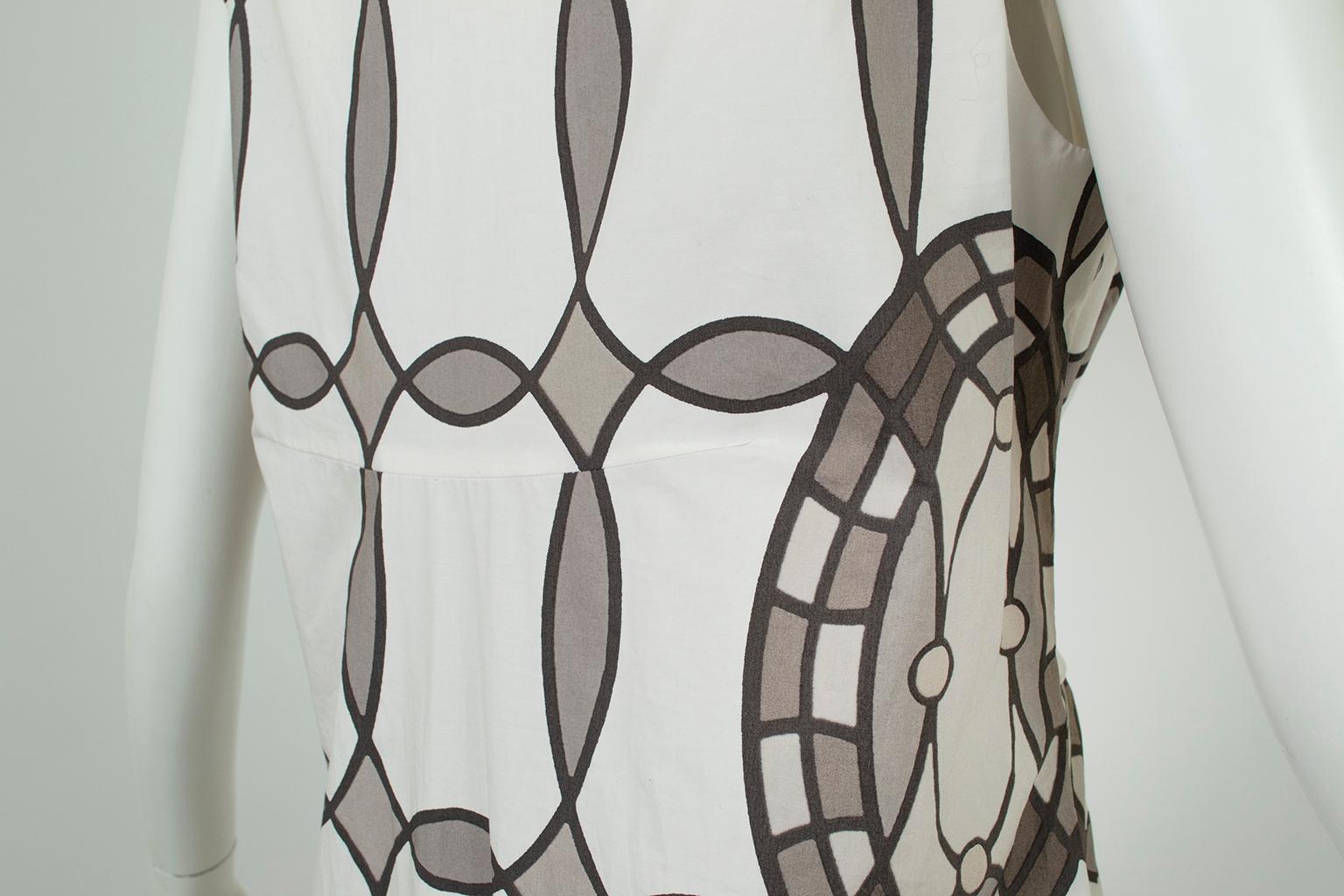 New Marni White, Gray Kaleidoscope Print V Neck Sack Dress – It 36-42 / M, 2000s For Sale 6