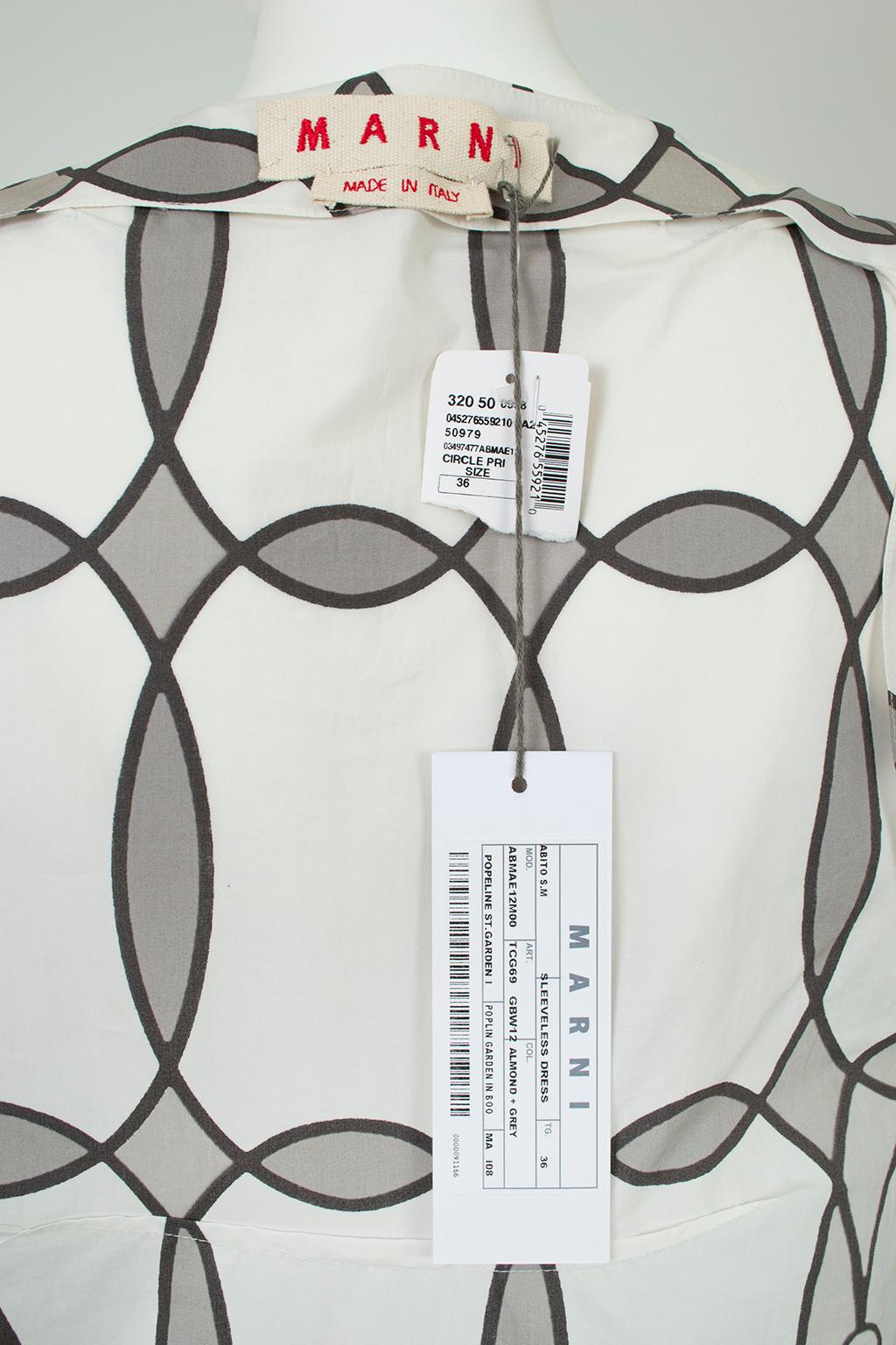 New Marni White, Gray Kaleidoscope Print V Neck Sack Dress – It 36-42 / M, 2000s For Sale 9