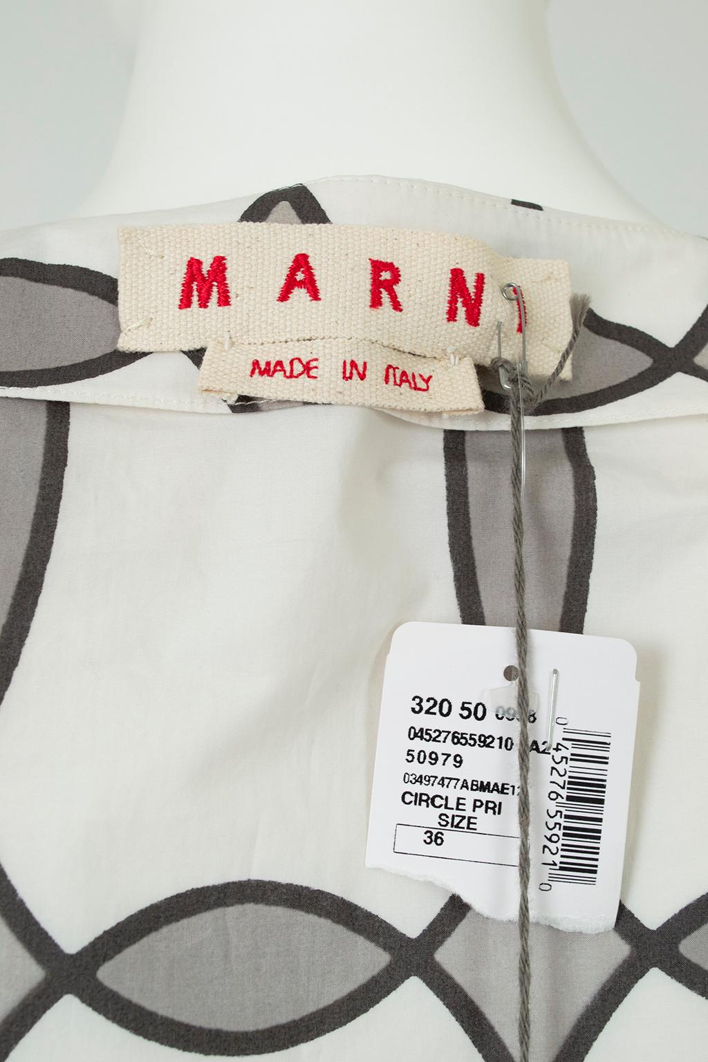 New Marni White, Gray Kaleidoscope Print V Neck Sack Dress – It 36-42 / M, 2000s For Sale 11