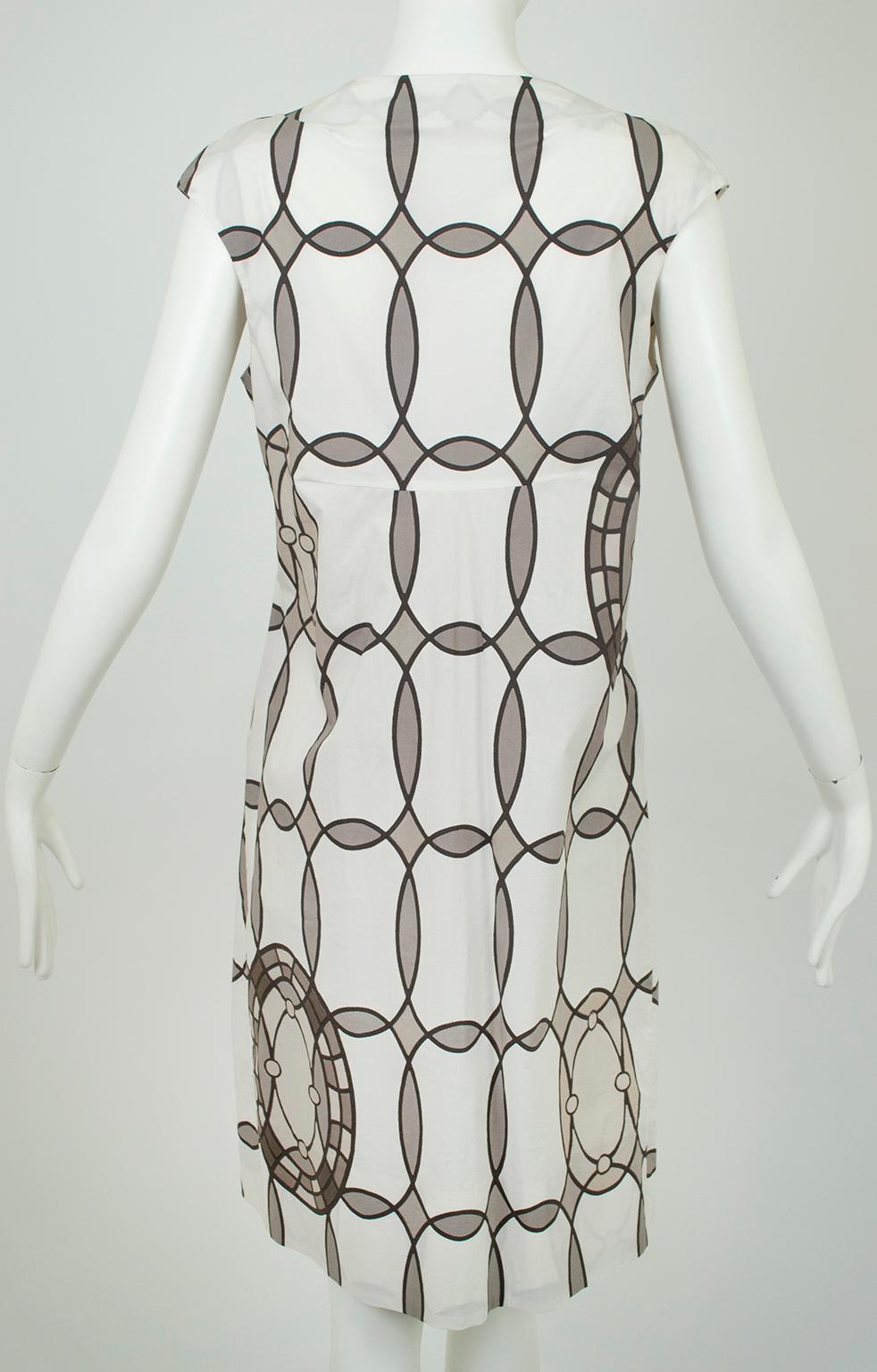 New Marni White, Gray Kaleidoscope Print V Neck Sack Dress – It 36-42 / M, 2000s In New Condition For Sale In Tucson, AZ