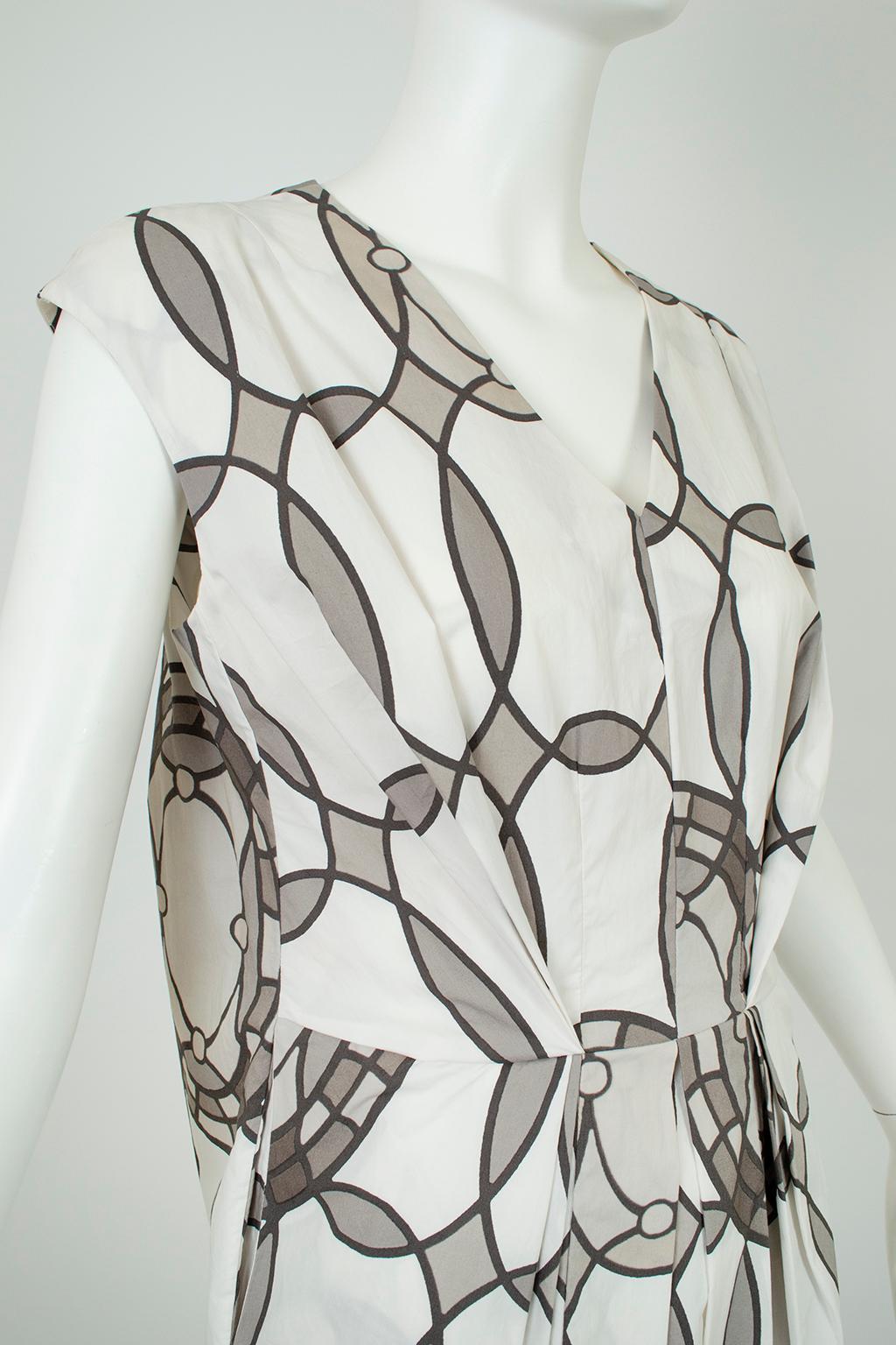 New Marni White, Gray Kaleidoscope Print V Neck Sack Dress – It 36-42 / M, 2000s For Sale 1
