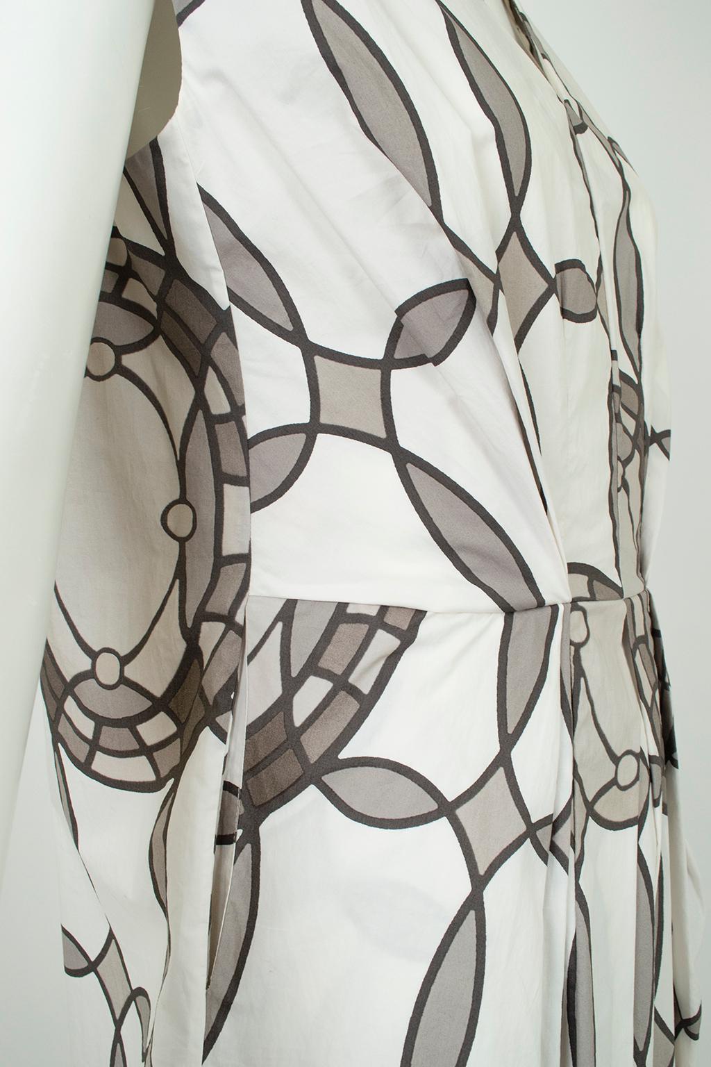 New Marni White, Gray Kaleidoscope Print V Neck Sack Dress – It 36-42 / M, 2000s For Sale 2