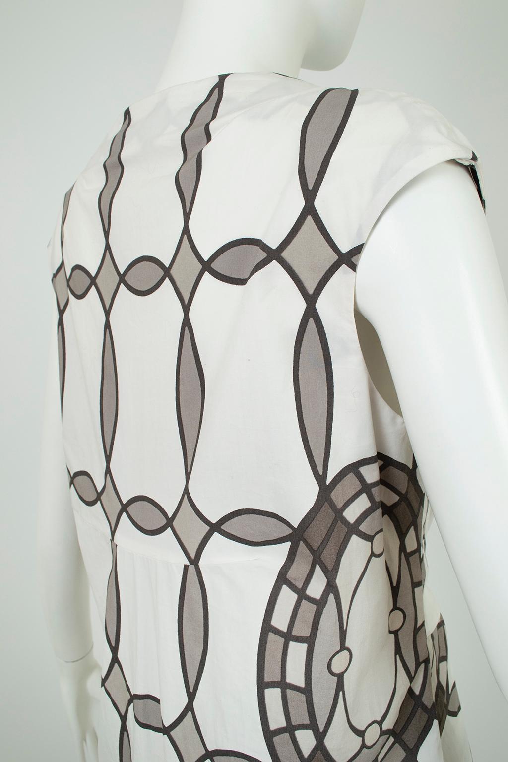 New Marni White, Gray Kaleidoscope Print V Neck Sack Dress – It 36-42 / M, 2000s For Sale 3