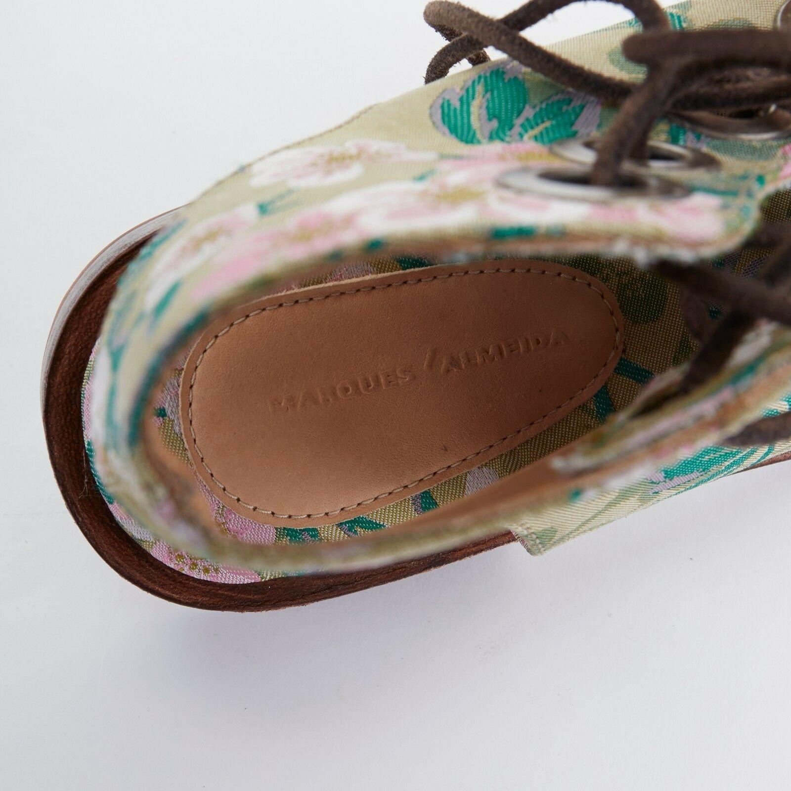 new MARQUES ALMEIDA green floral jaquard open toe eyelet lace flat sandal EU38 4
