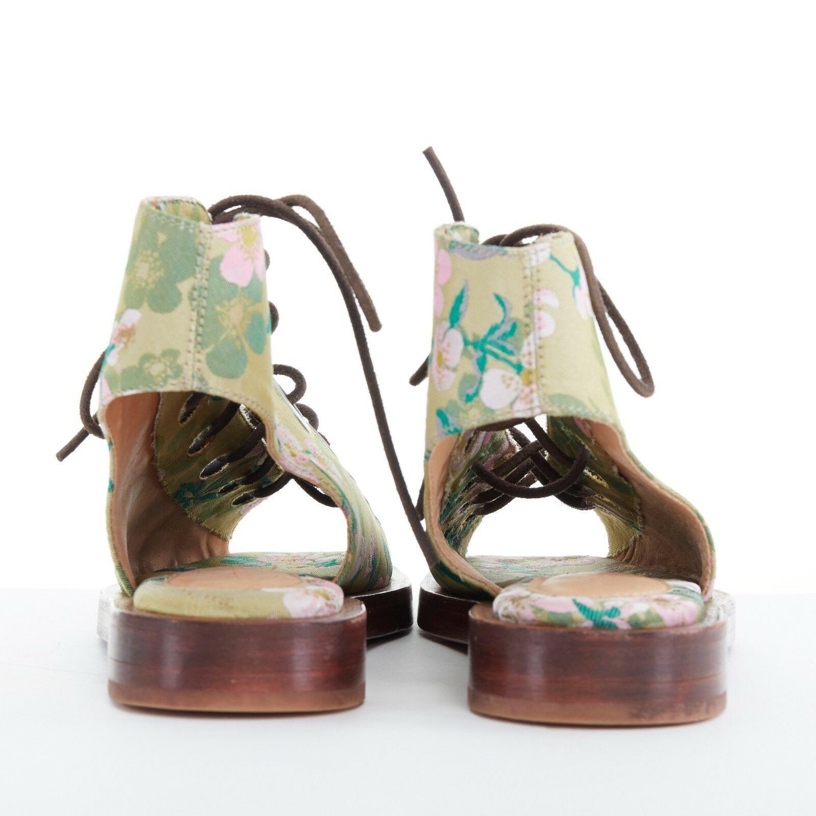 new MARQUES ALMEIDA green floral jaquard open toe eyelet lace flat sandal EU38 In Good Condition In Hong Kong, NT