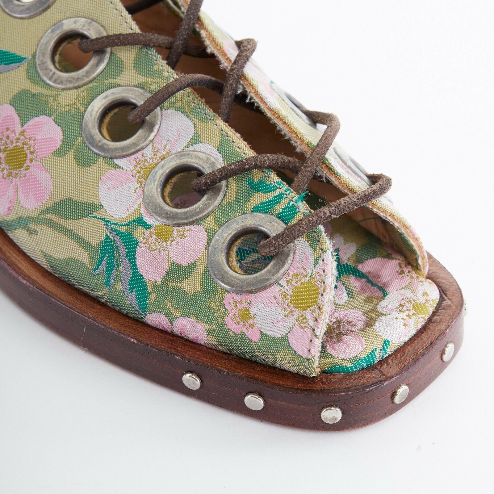 new MARQUES ALMEIDA green floral jaquard open toe eyelet lace flat sandal EU38 2