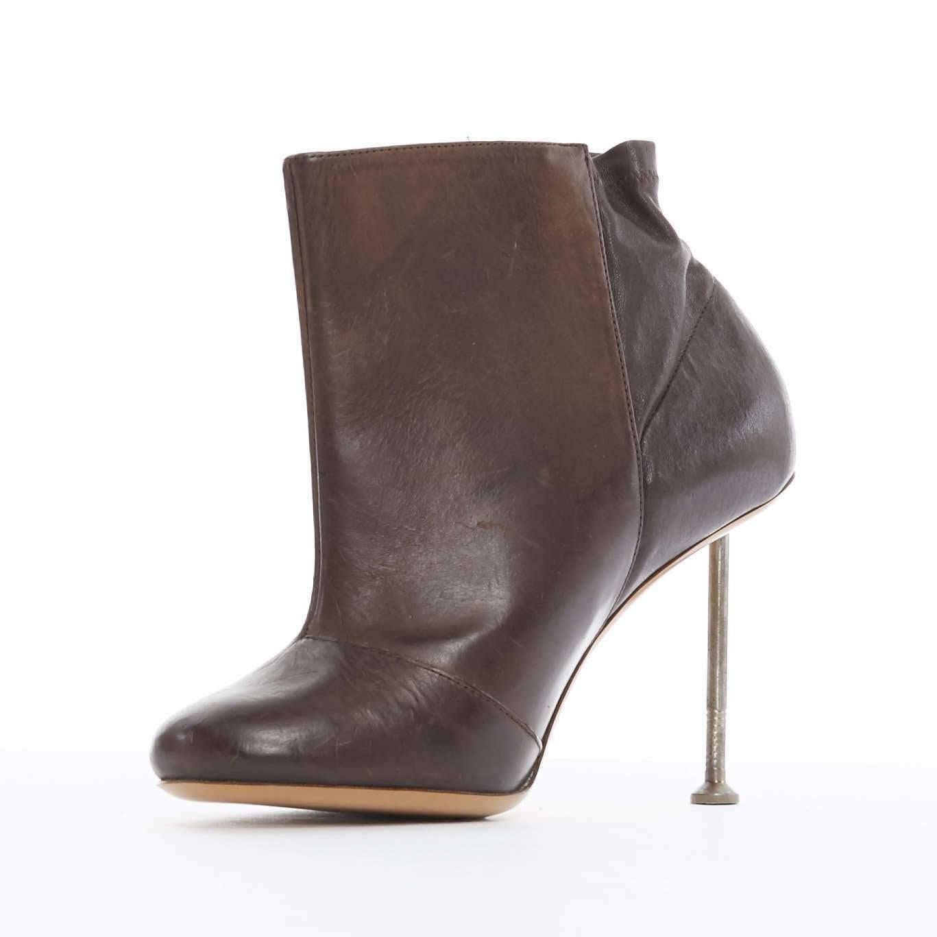 new MARTIN MARGIELA brown leather nail heel ankle boot shoe EU37 US7 at ...