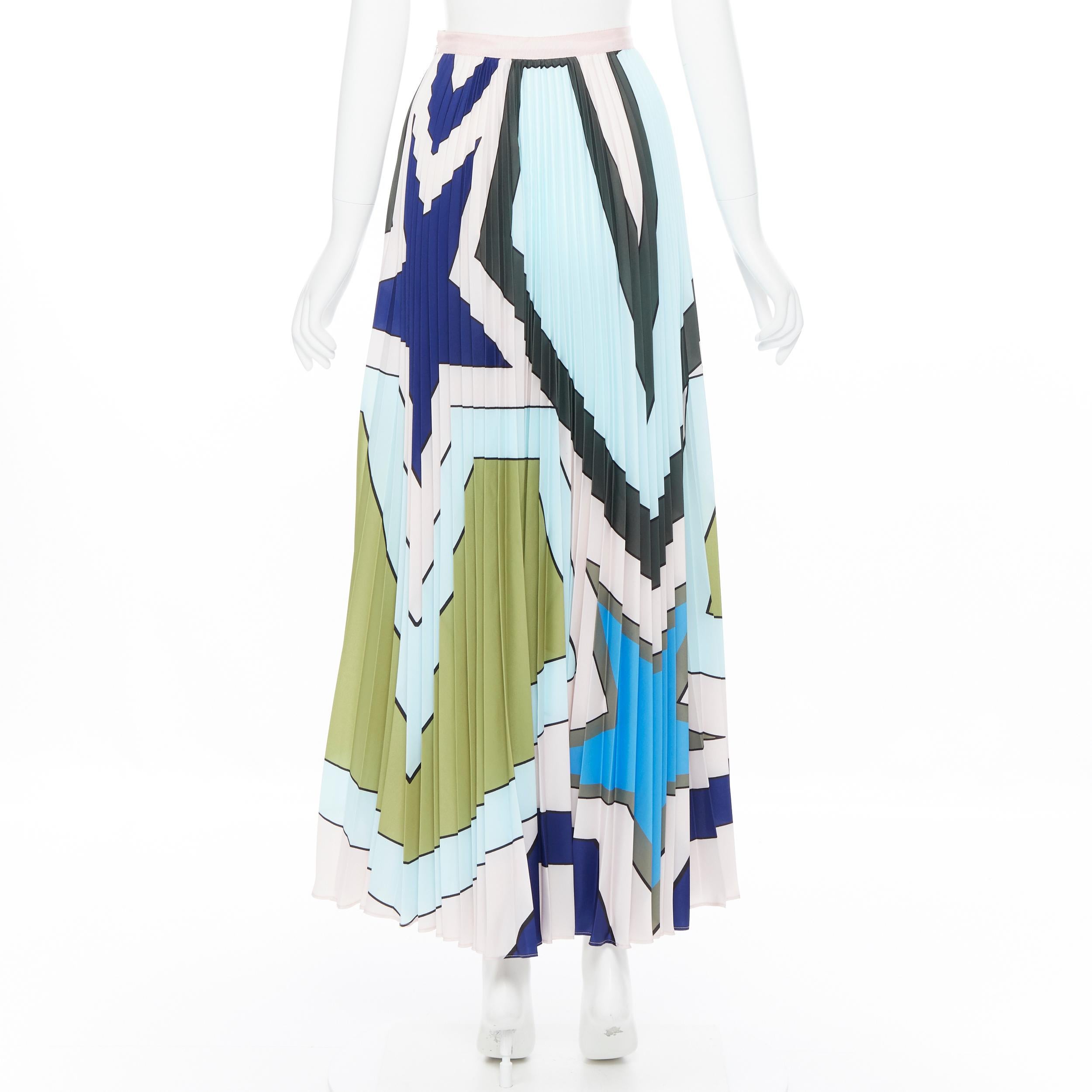 new MARY KATRANTZOU green blue abstract print pleated midi skirt IT40 24