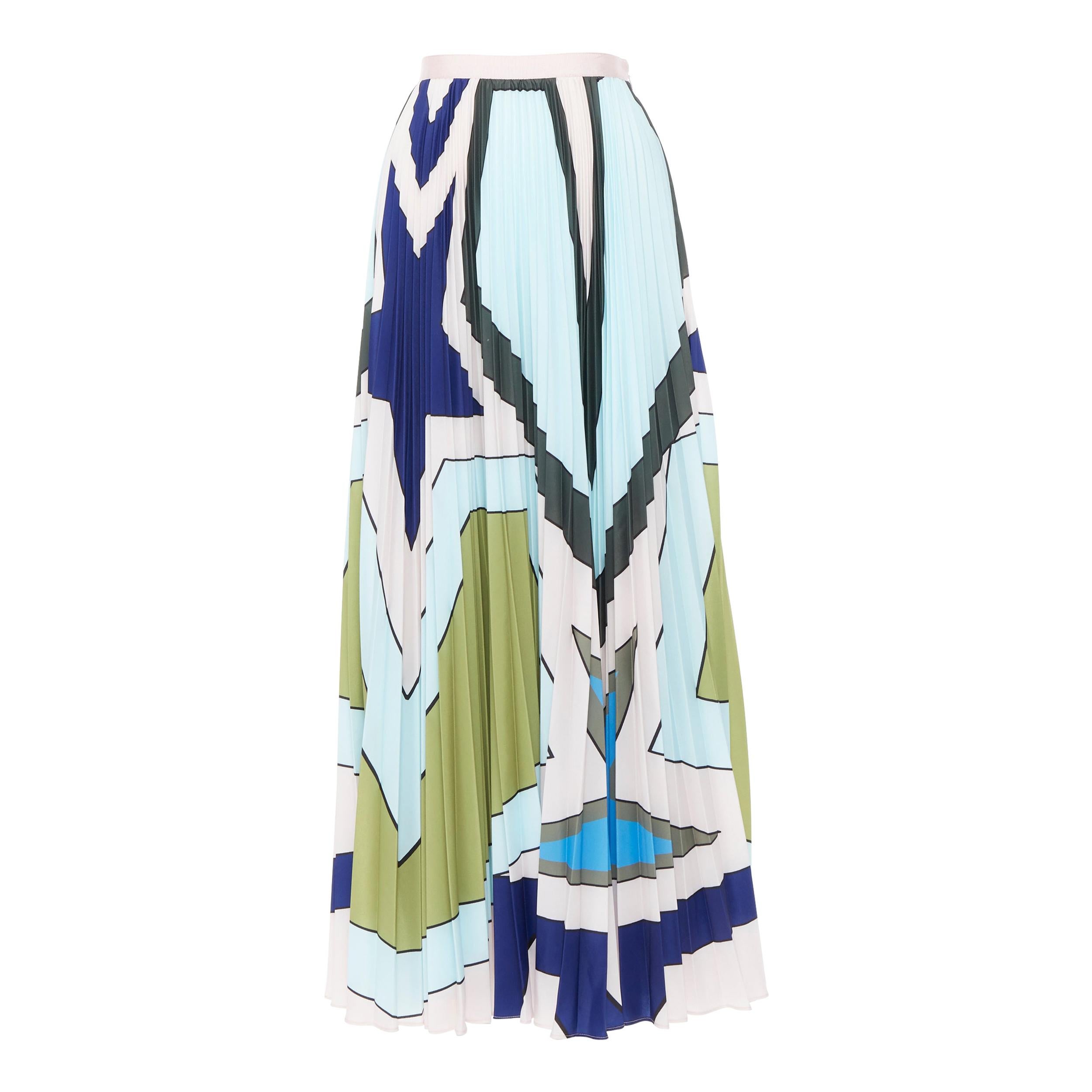 new MARY KATRANTZOU green blue abstract print pleated midi skirt IT40 24"