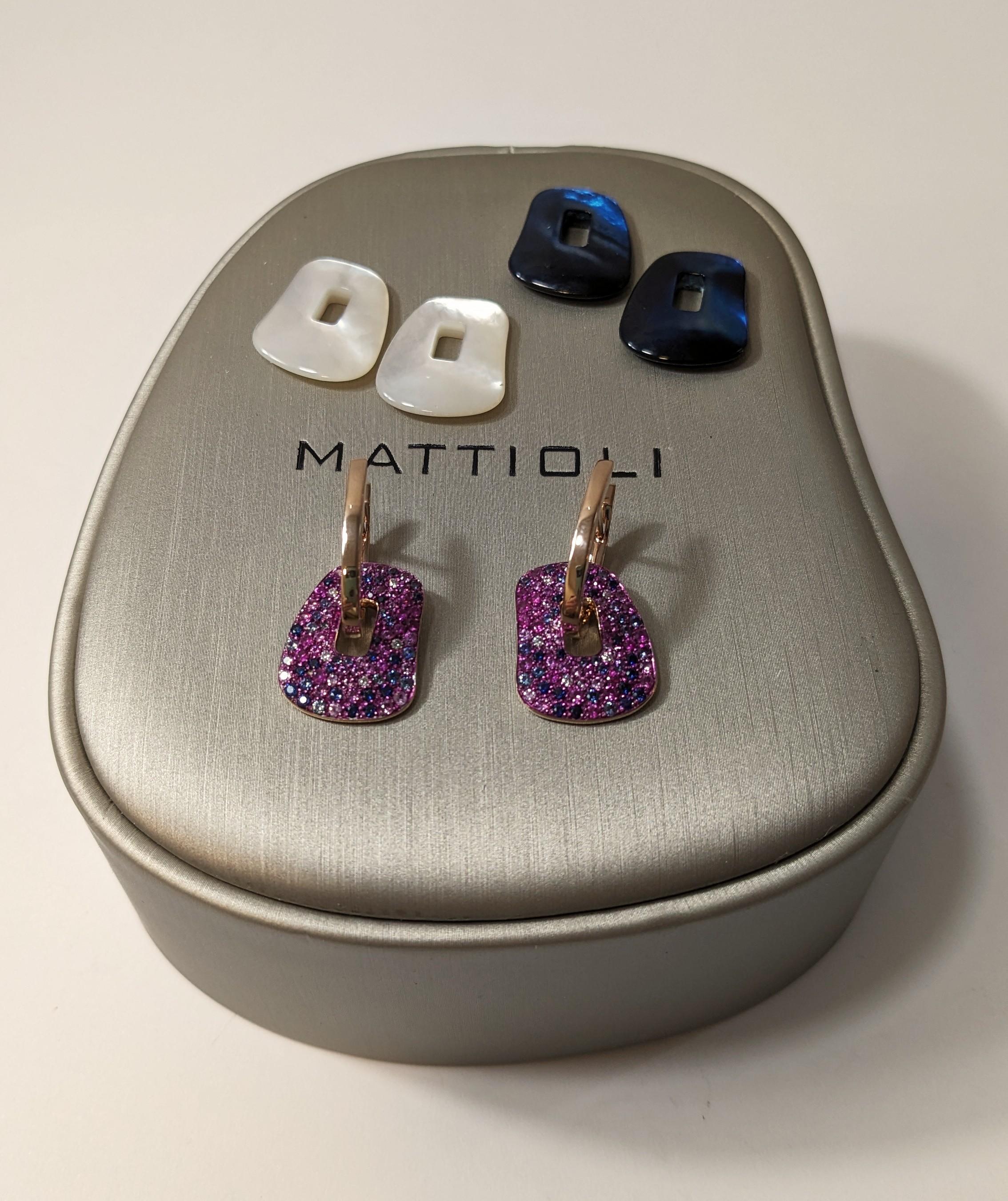 New Mattioli Puzzle Arlecchino Small Earrings 18K  Gold, Diamonds & Shapphires In New Condition For Sale In Bilbao, ES