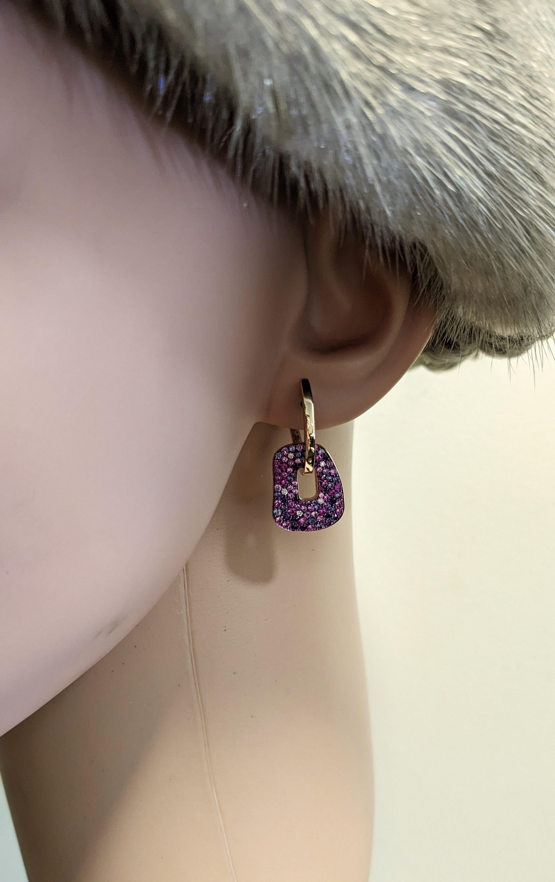 New Mattioli Puzzle Arlecchino Small Earrings 18K  Gold, Diamonds & Shapphires For Sale 4
