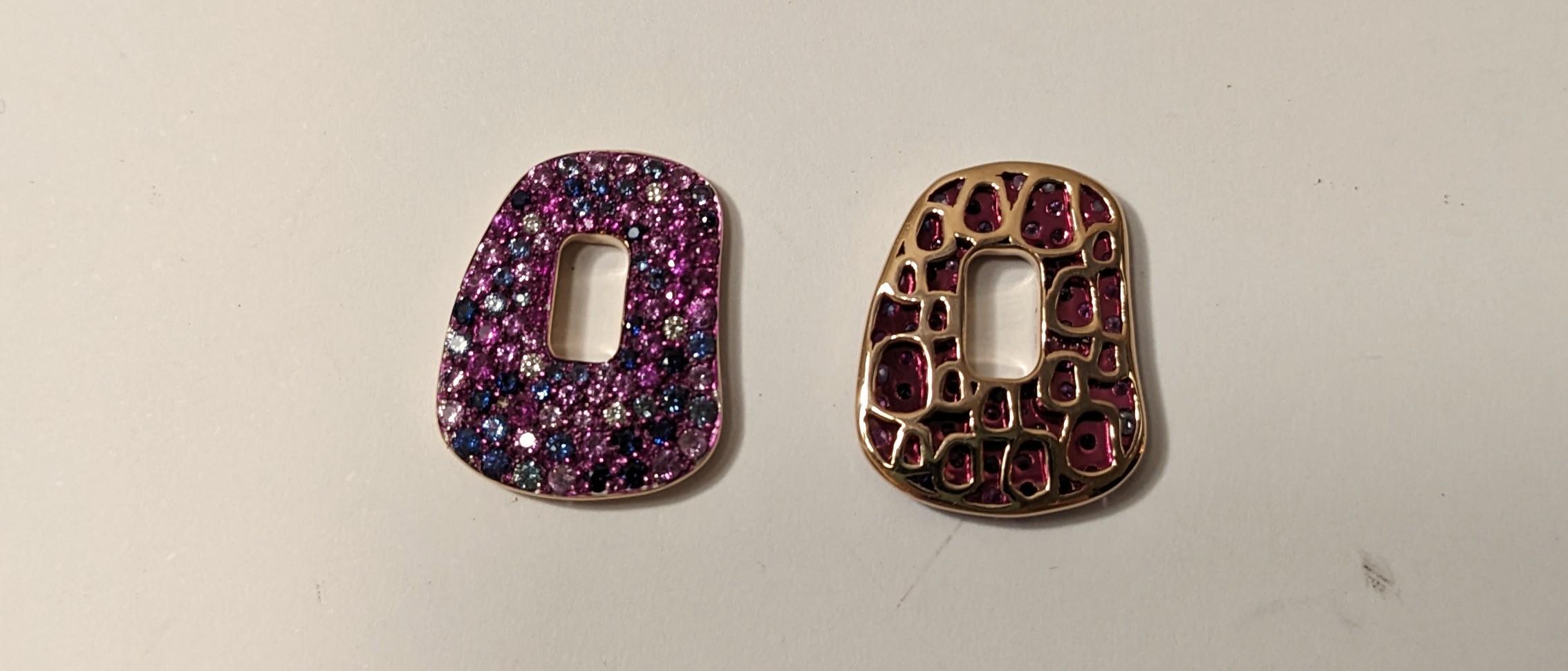 Taille brillant New Mattioli Puzzle Arlecchino Small Earrings 18K  Or, diamants et shapphirs en vente