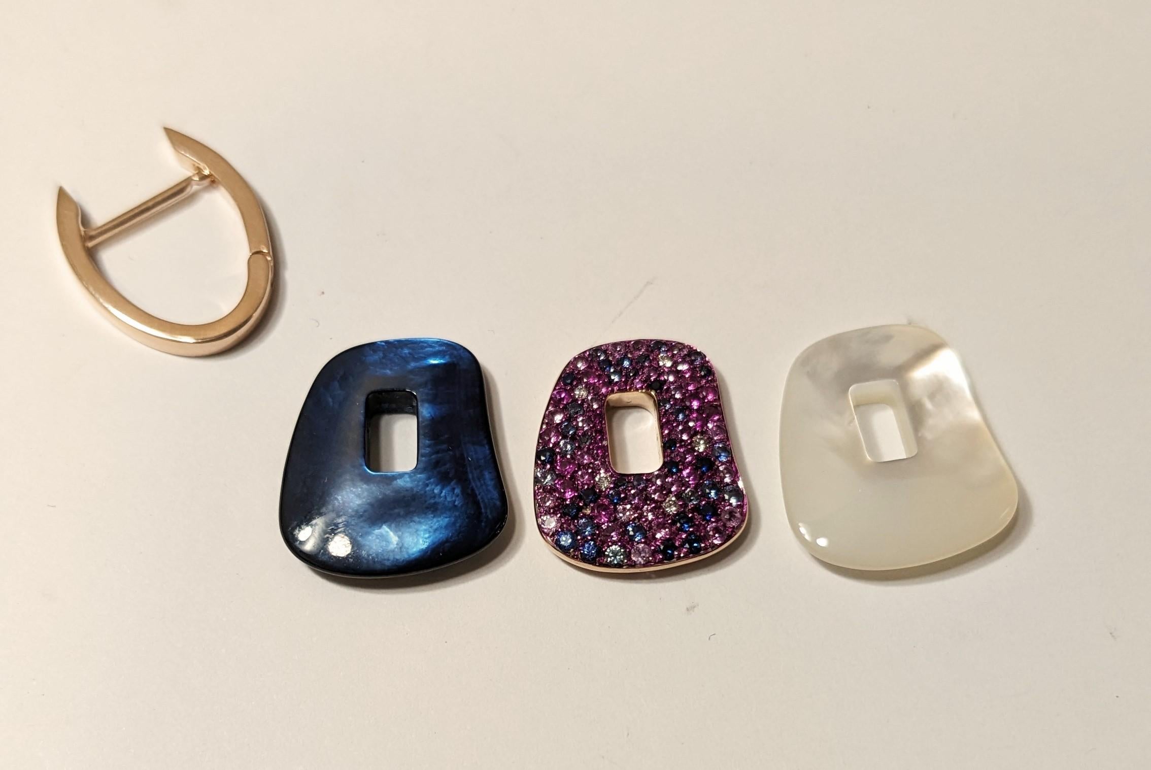 New Mattioli Puzzle Arlecchino Small Earrings 18K  Or, diamants et shapphirs en vente 1