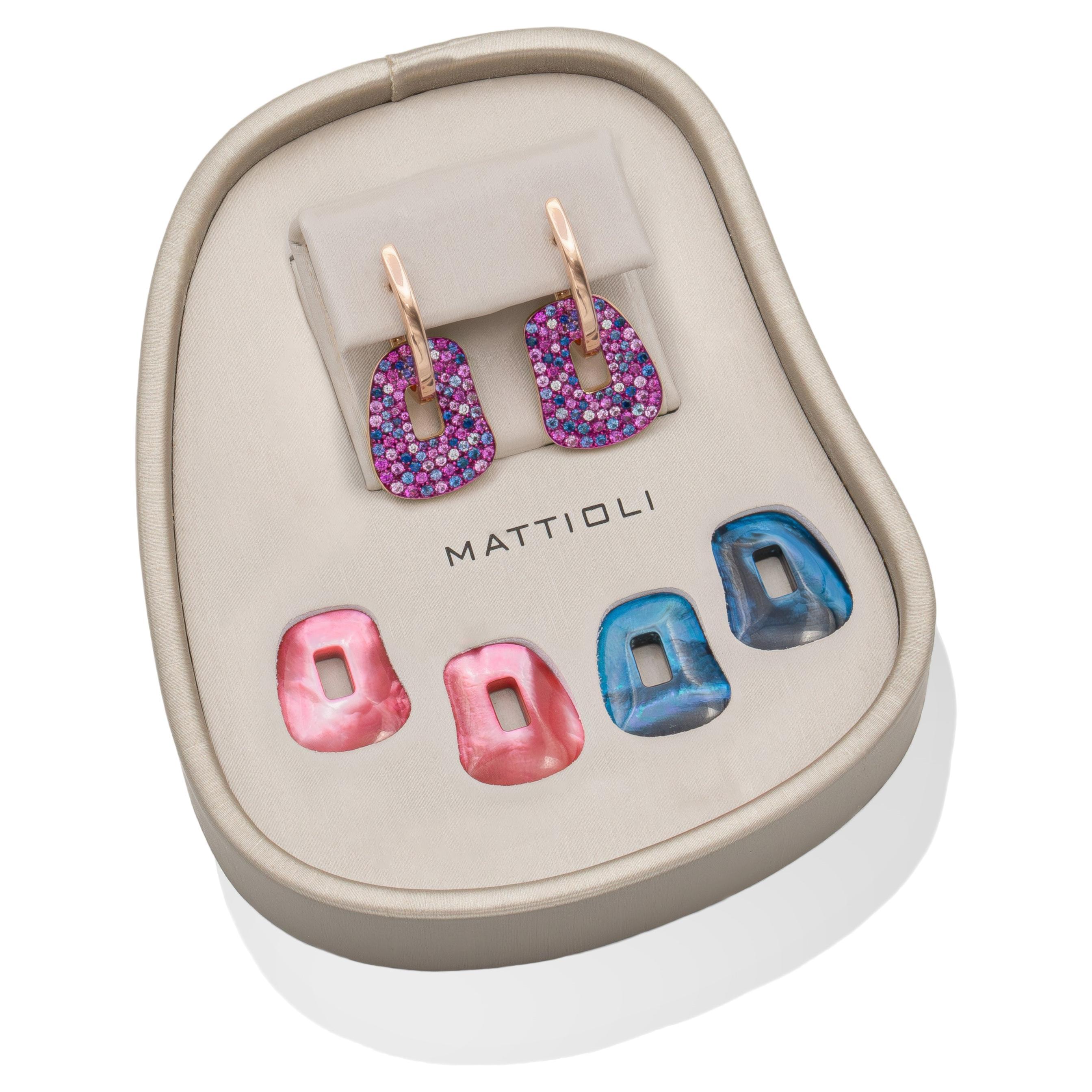 New Mattioli Puzzle Arlecchino Small Earrings 18K  Gold, Diamonds & Shapphires For Sale