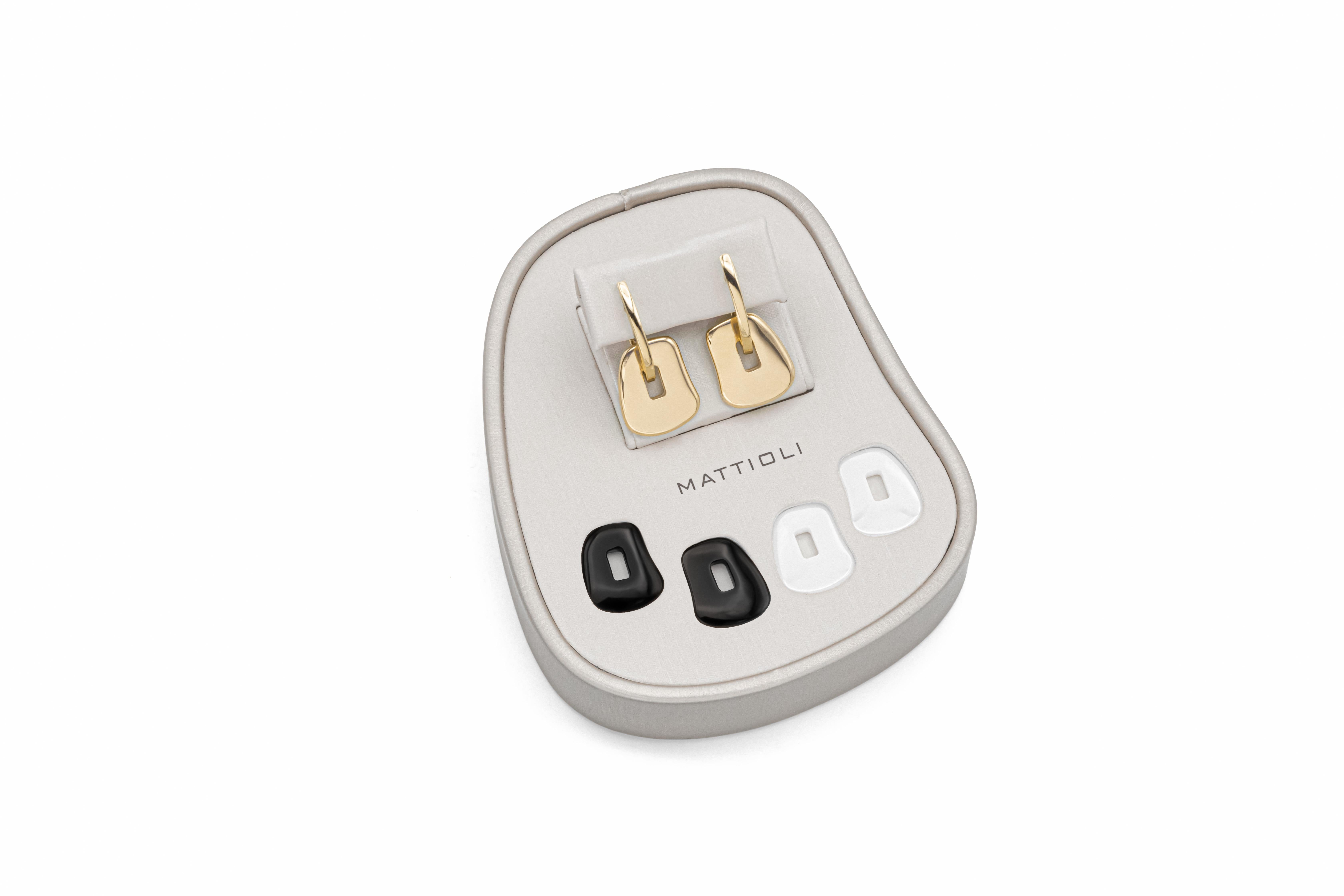 New Mattioli Puzzle Ceramic Small 18k White Gold Earrings For Sale 2