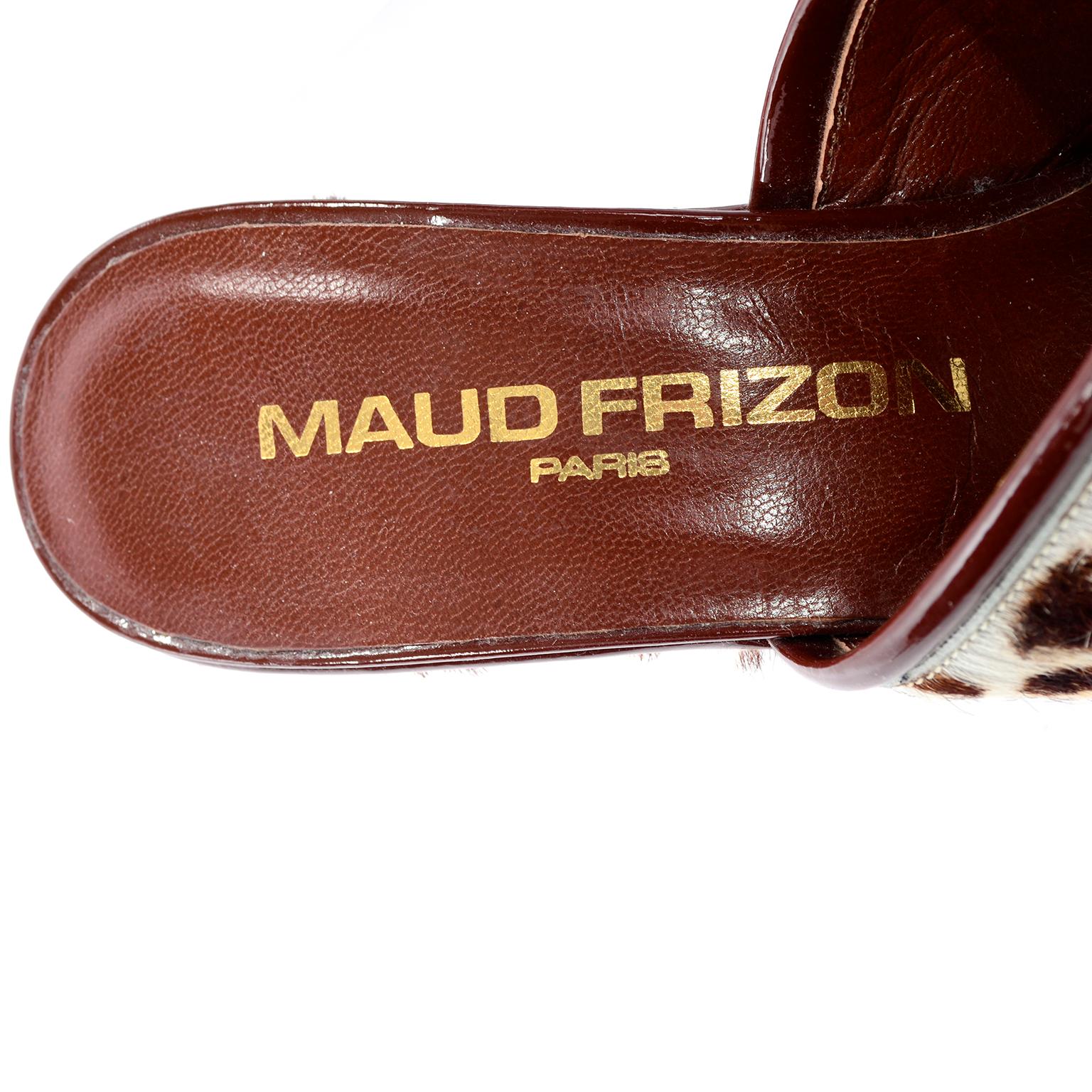 New Maud Frizon Paris Wedge Heel Open Toe Shoes in Pony Fur Giraffe Print 7.5 2