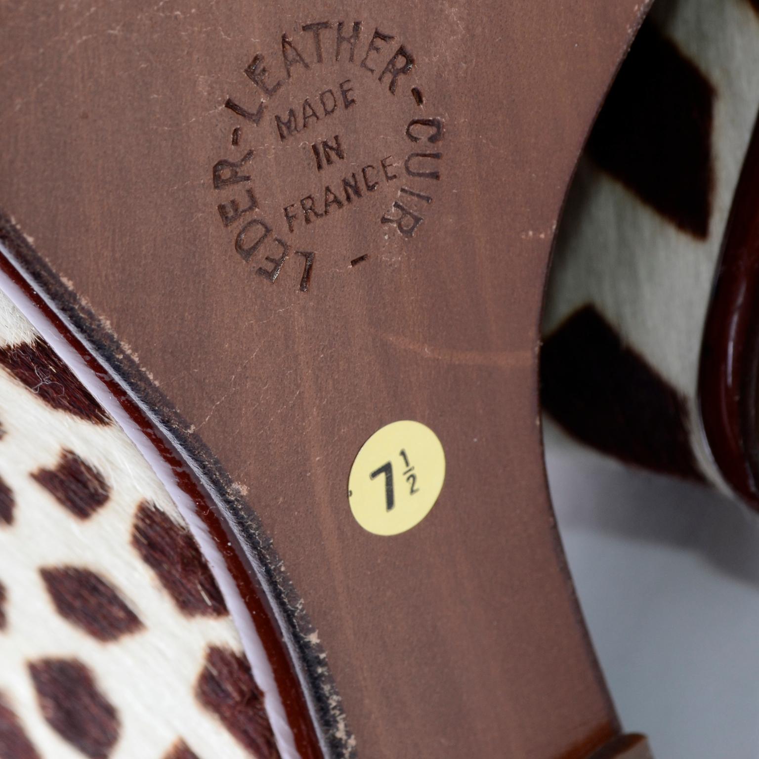 New Maud Frizon Paris Wedge Heel Open Toe Shoes in Pony Fur Giraffe Print 7.5 4