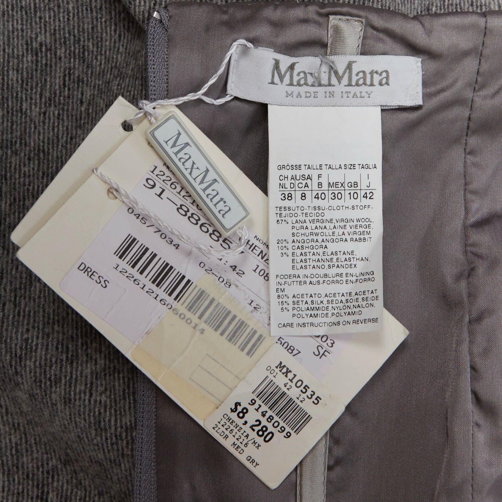 new MAX MARA grey virgin wool angora blend leather buckle strapless dress IT42 M 4