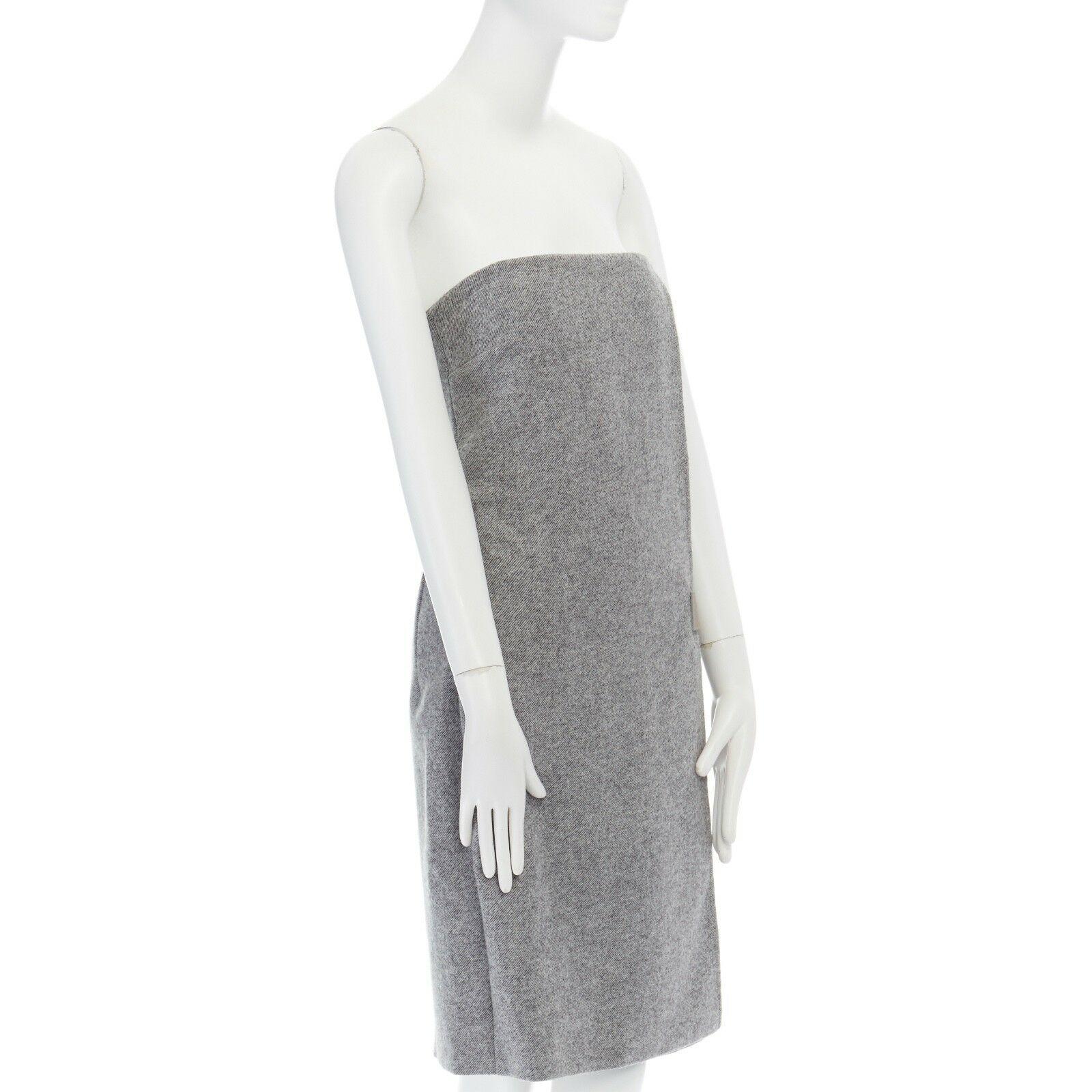 Gray new MAX MARA grey virgin wool angora blend leather buckle strapless dress IT42 M