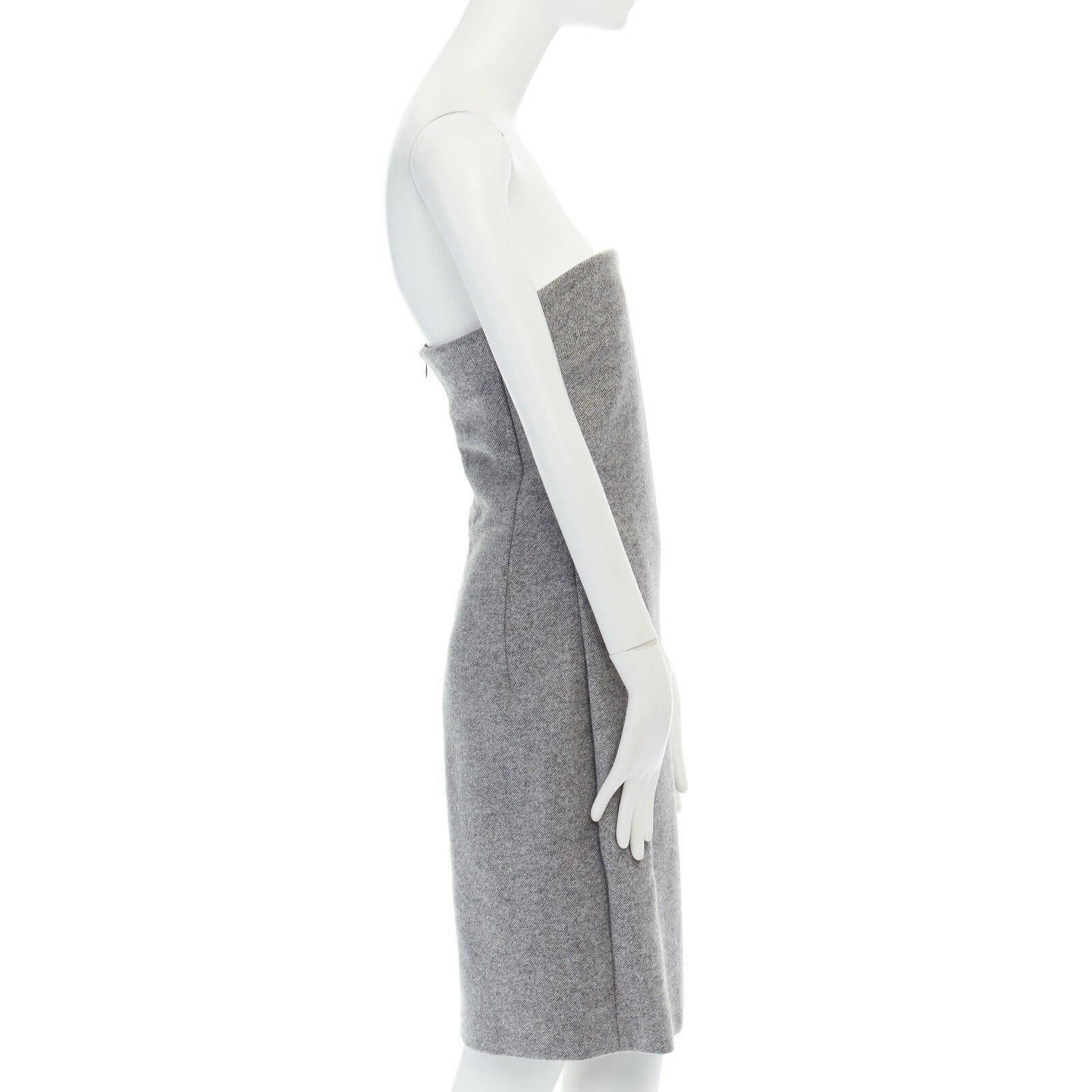 new MAX MARA grey virgin wool angora blend leather buckle strapless dress IT42 M In Good Condition In Hong Kong, NT