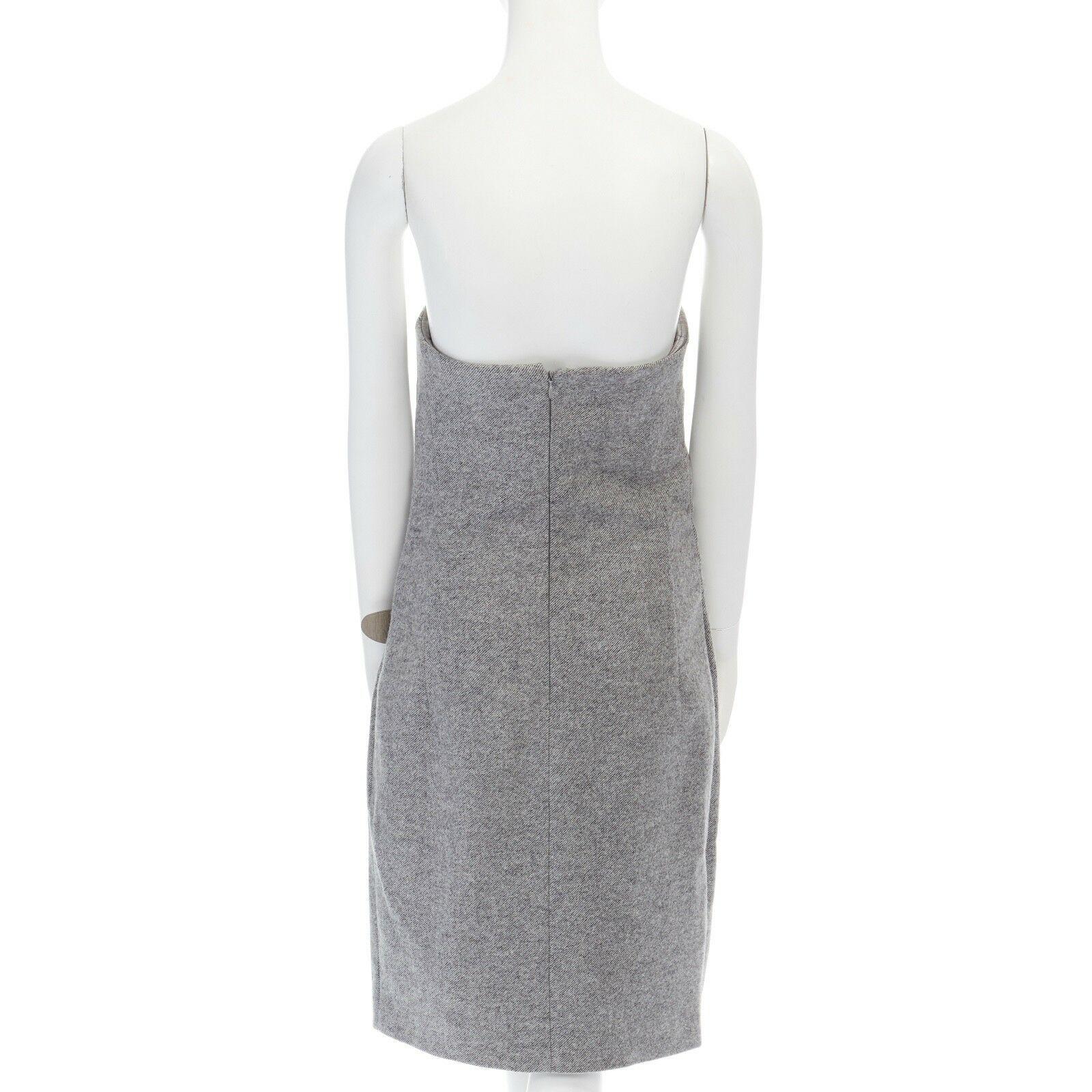 Women's new MAX MARA grey virgin wool angora blend leather buckle strapless dress IT42 M