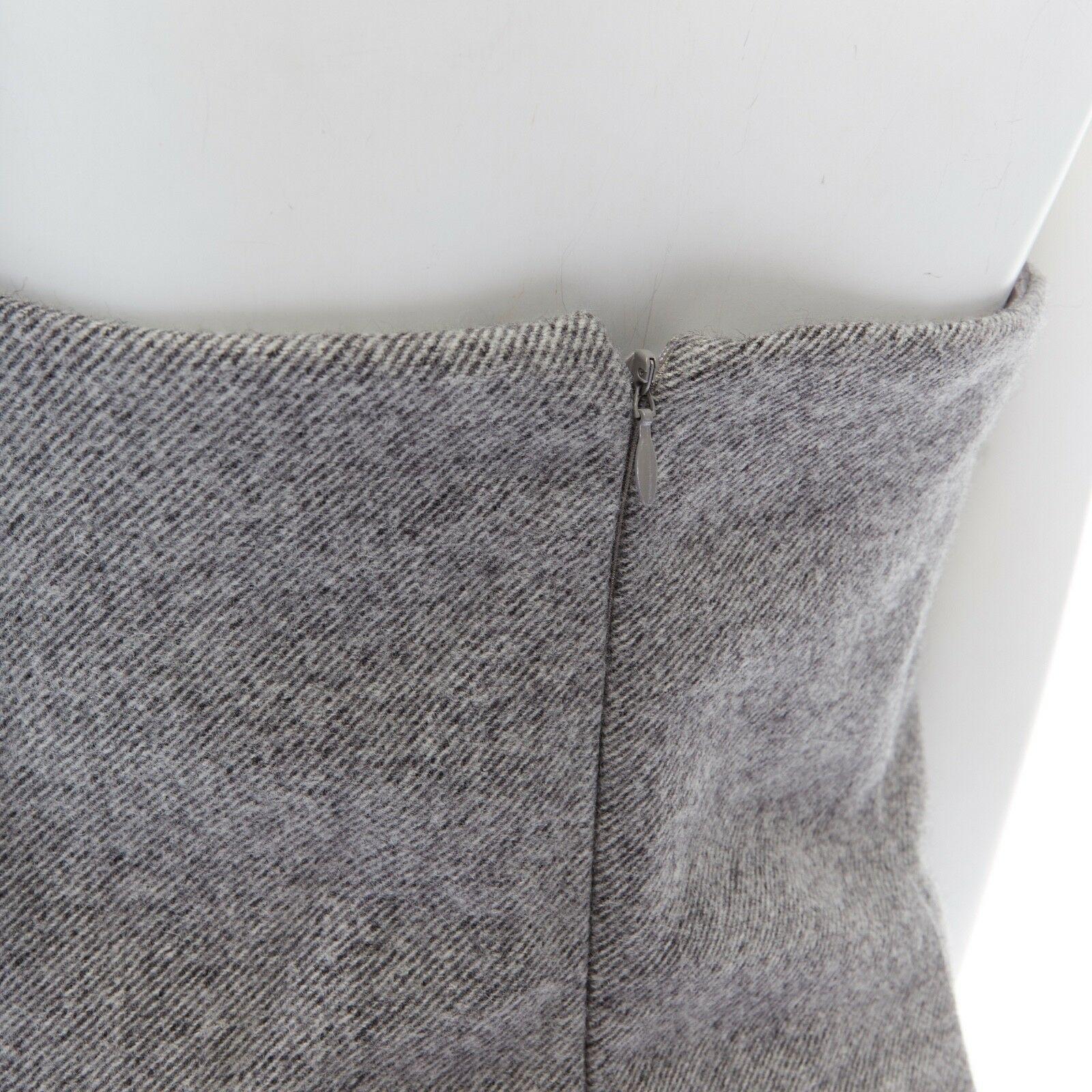 new MAX MARA grey virgin wool angora blend leather buckle strapless dress IT42 M 3
