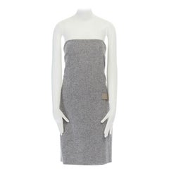 new MAX MARA grey virgin wool angora blend leather buckle strapless dress IT42 M