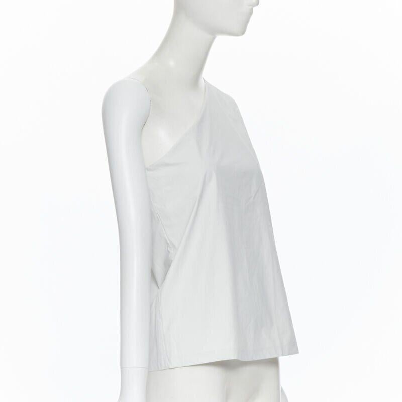 Gray new MAX MARA white coated cotton one shoulder asymmetric top S For Sale