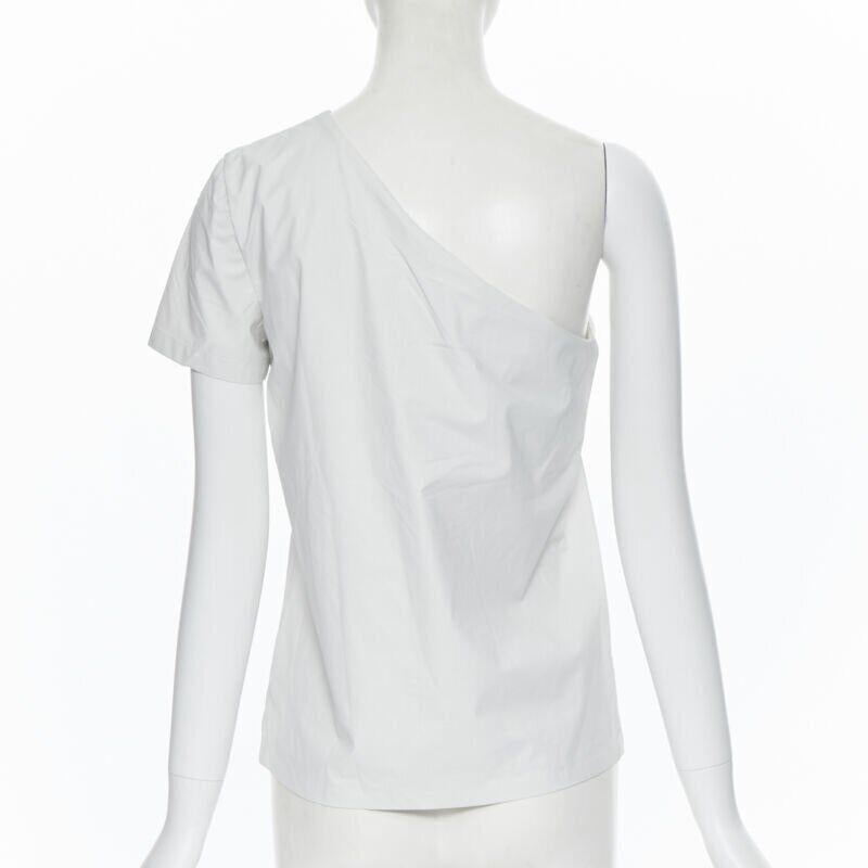 Women's new MAX MARA white coated cotton one shoulder asymmetric top S For Sale
