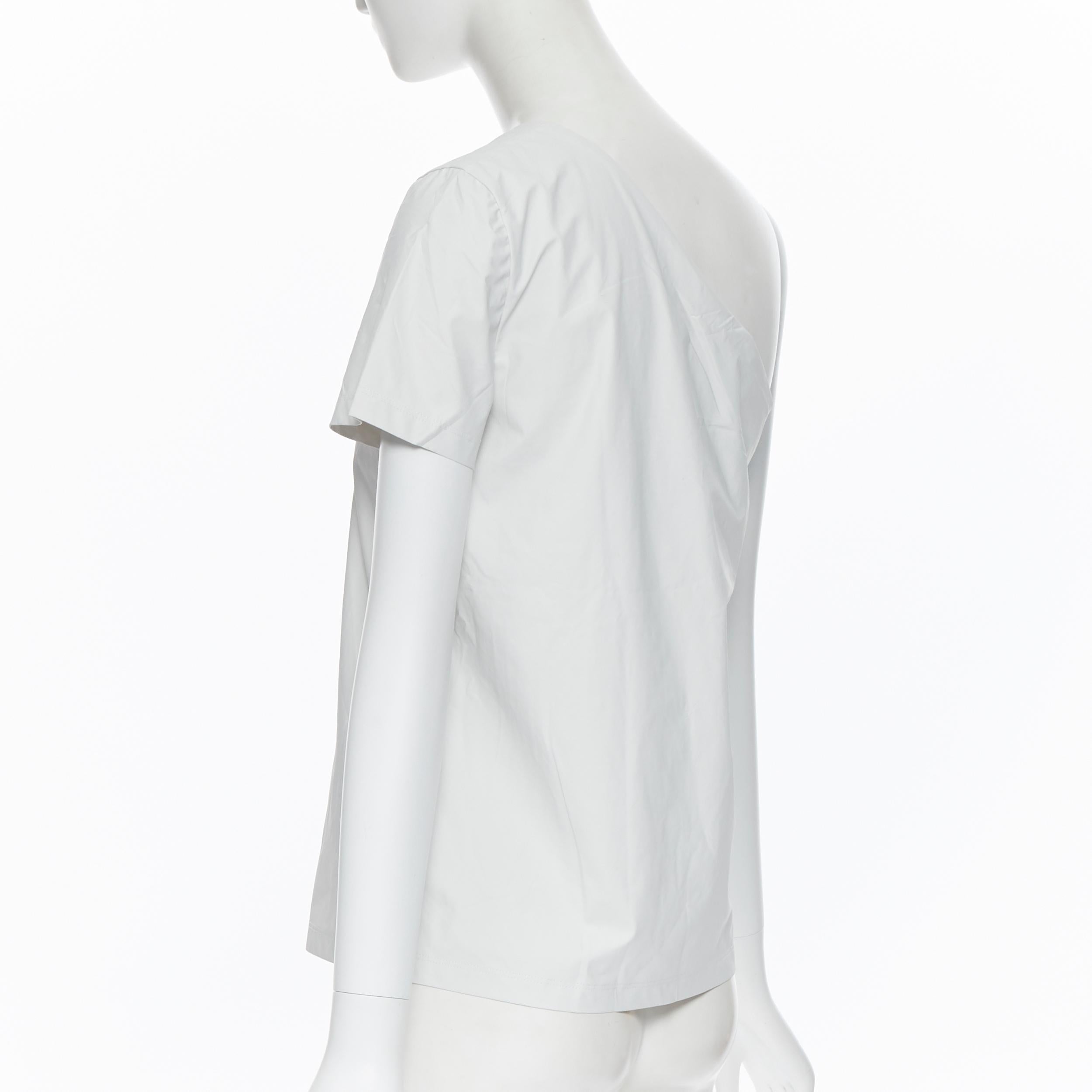 Gray new MAX MARA white coated cotton one shoulder asymmetric top S