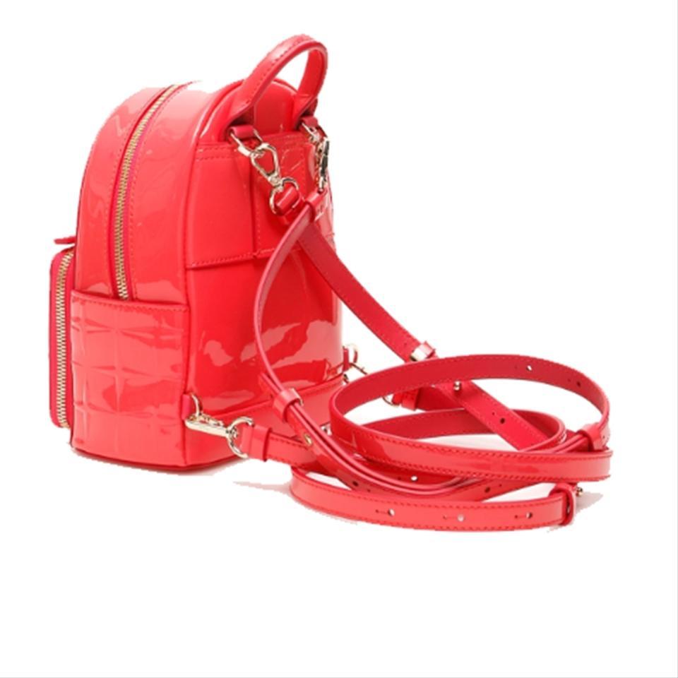 NEW MCM Fuchsia Pink Diamond Textured Patent Leather Stark Backpack Rucksack Bag For Sale 3
