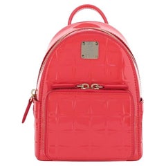 NEW MCM Fuchsia Pink Diamond Textured Patent Leather Stark Backpack Rucksack Bag