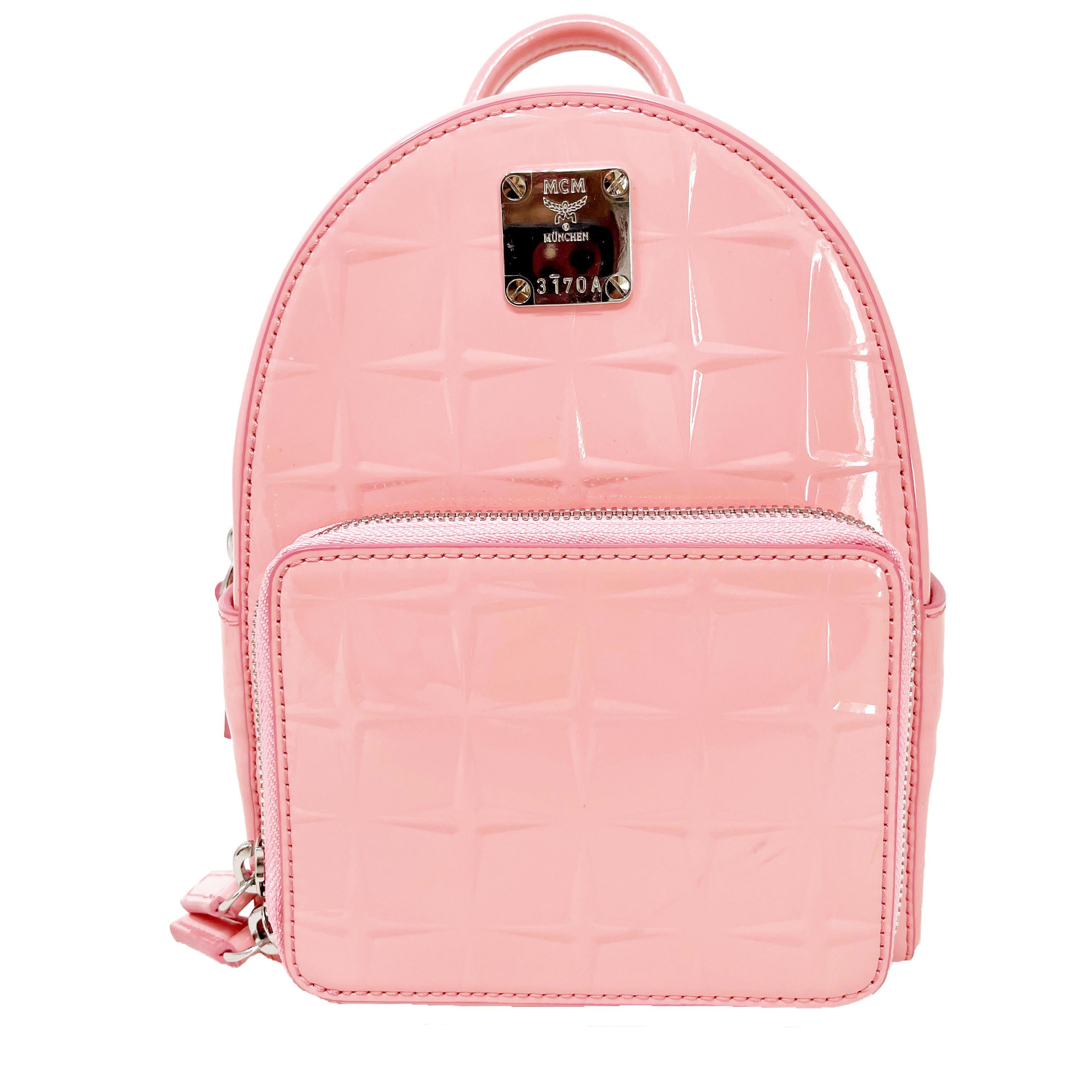 NEW MCM Pink Stark Bebe Diamond Monogram Leather Backpack Rucksack Bag